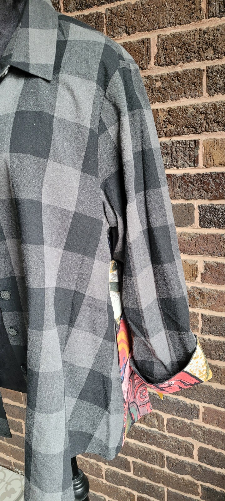 Shana Womens NWOT Black Plaid Print Art To Wear Cotton Button Up Sz XXL Pockets