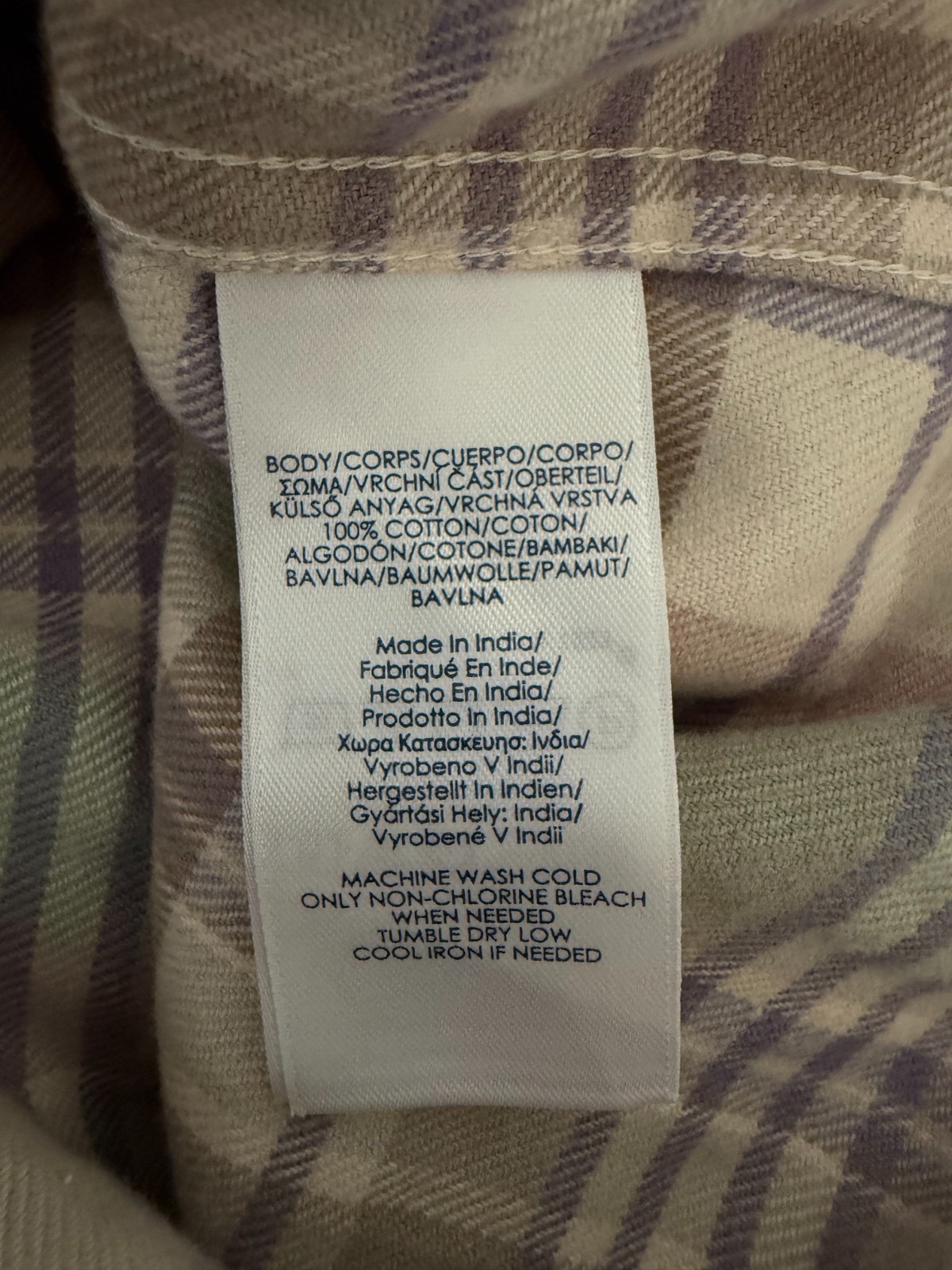 Chaps Flannel Shirt Jacket Full Zip Cotton Purple Beige Plaid Pockets Large