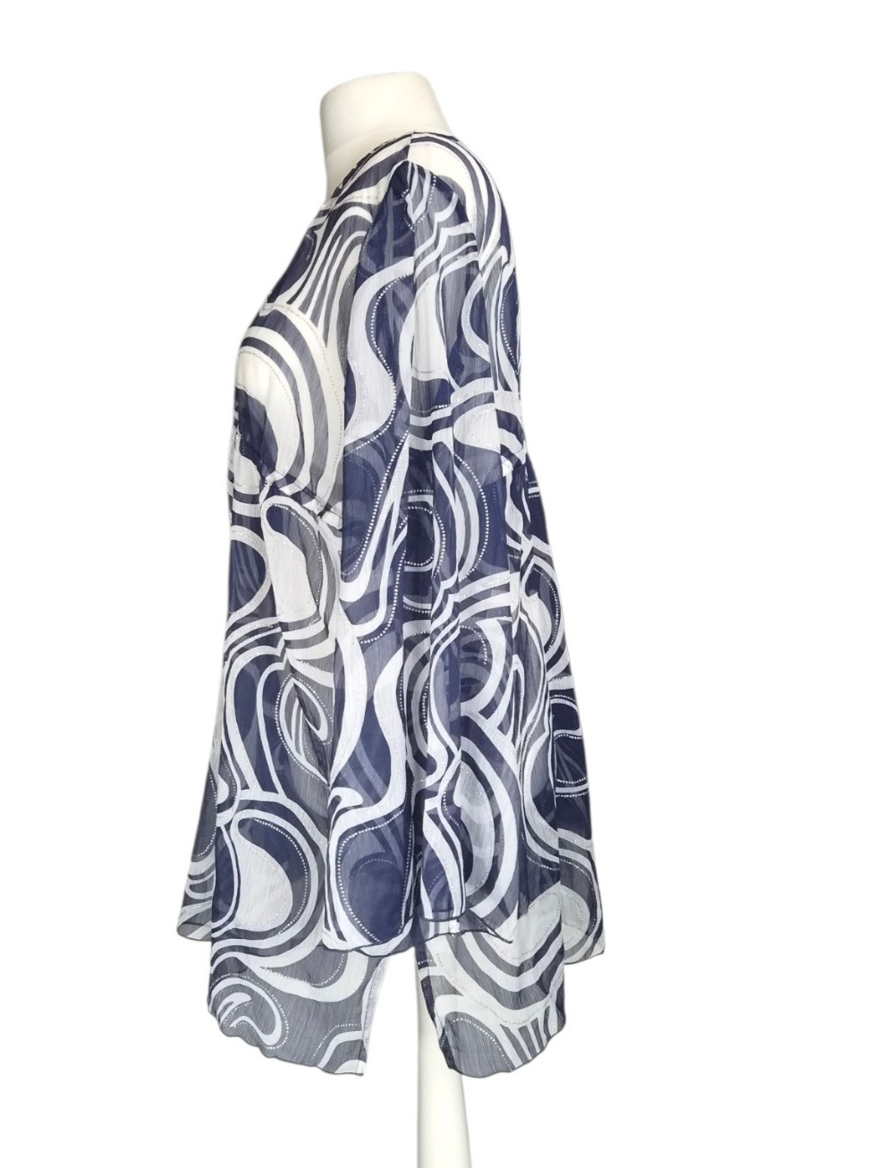 F&F Navy Blue White Sheer Chiffon Beaded Beach Tunic Kaftan Cover Up XL 20/22 UK