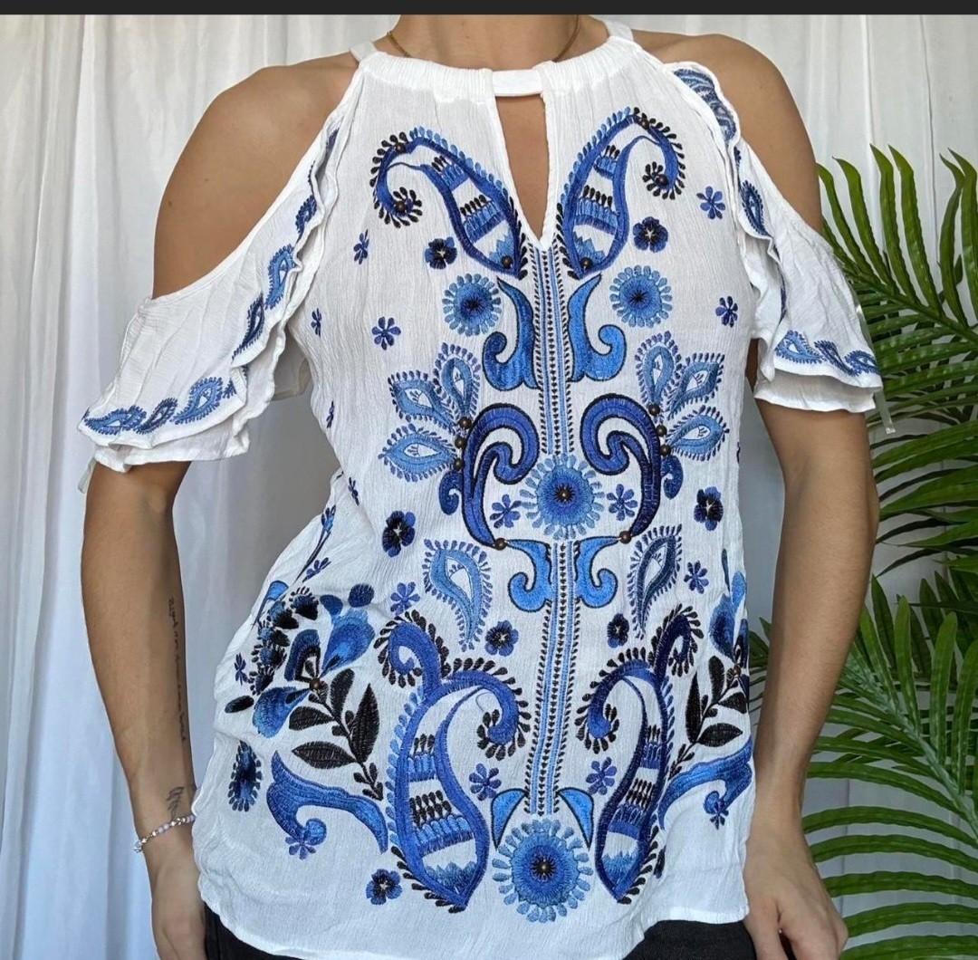 INC White Embroidered Cold Shoulder Rayon Blouse XL
