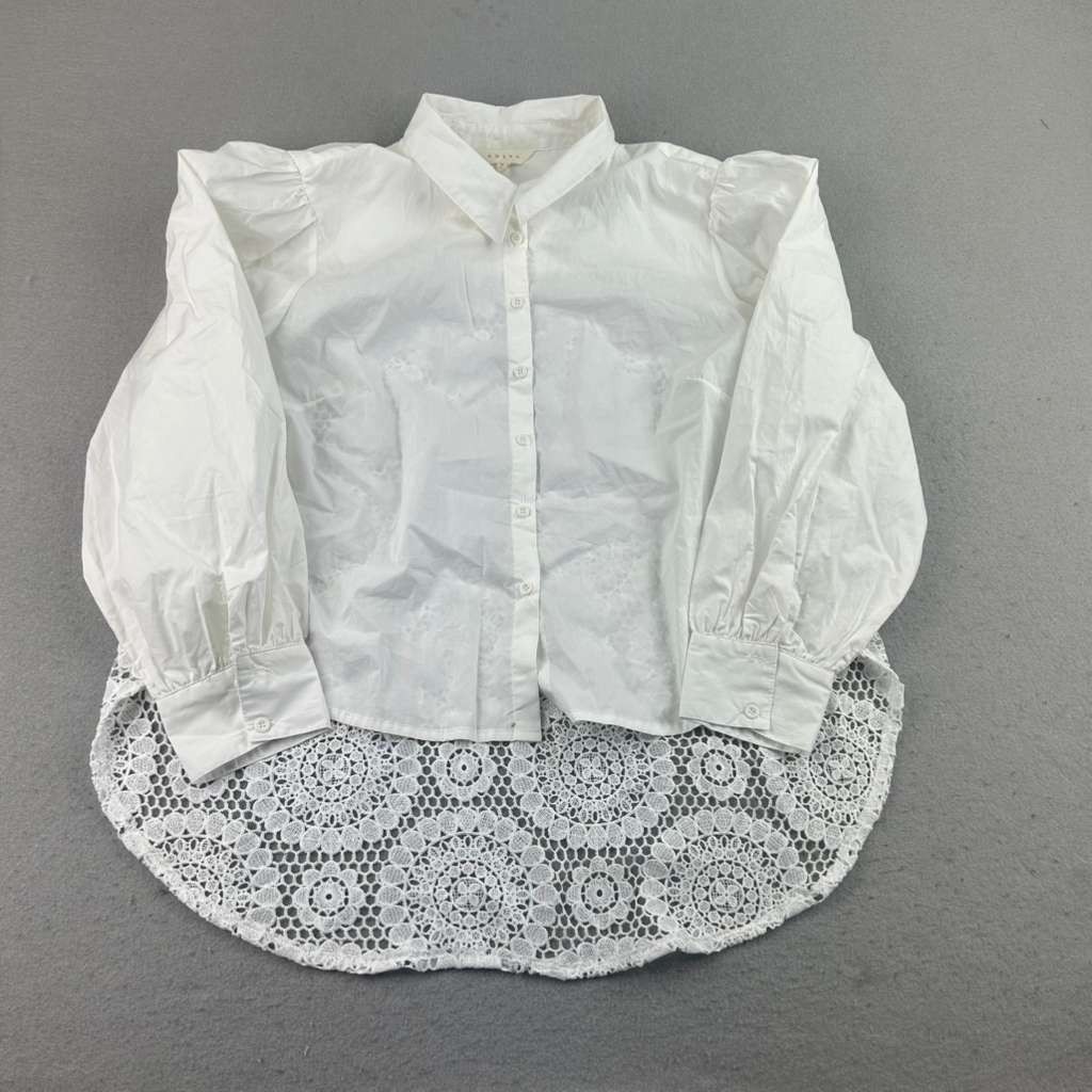 Adiva Top Womens XL White Lace Back Collared Long Sleeves Button Up NWT
