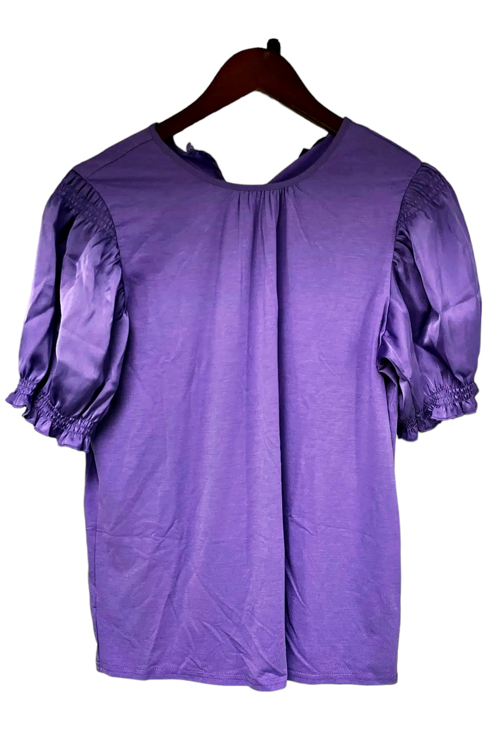 DG2 by DianeGilman Silk&Jersey Knit Combo Puff-Slv Top Purple