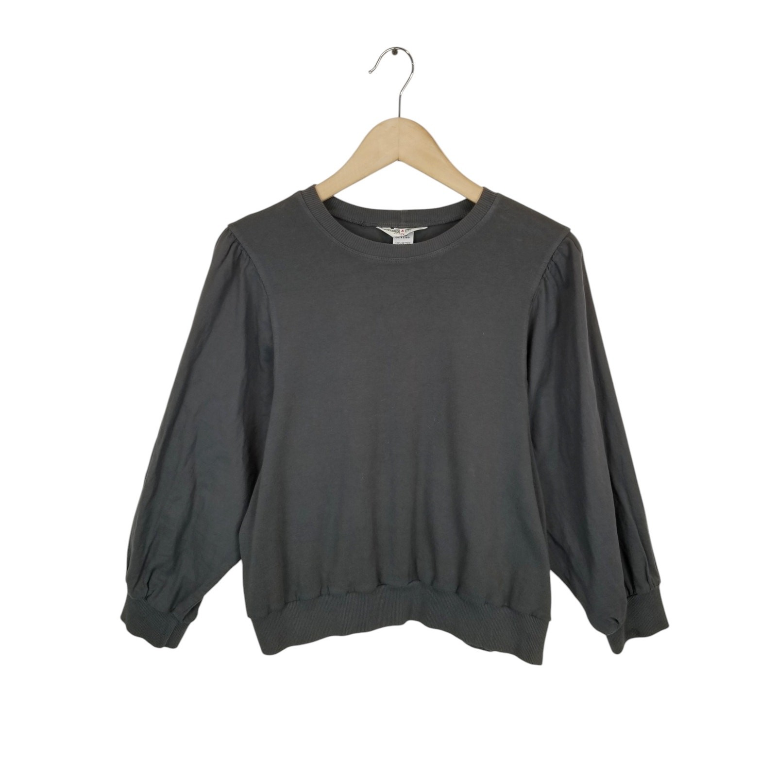 Hard Tail Women’s Gray Crew Neck Jersey Knit Puff Long Sleeve Top Size XL