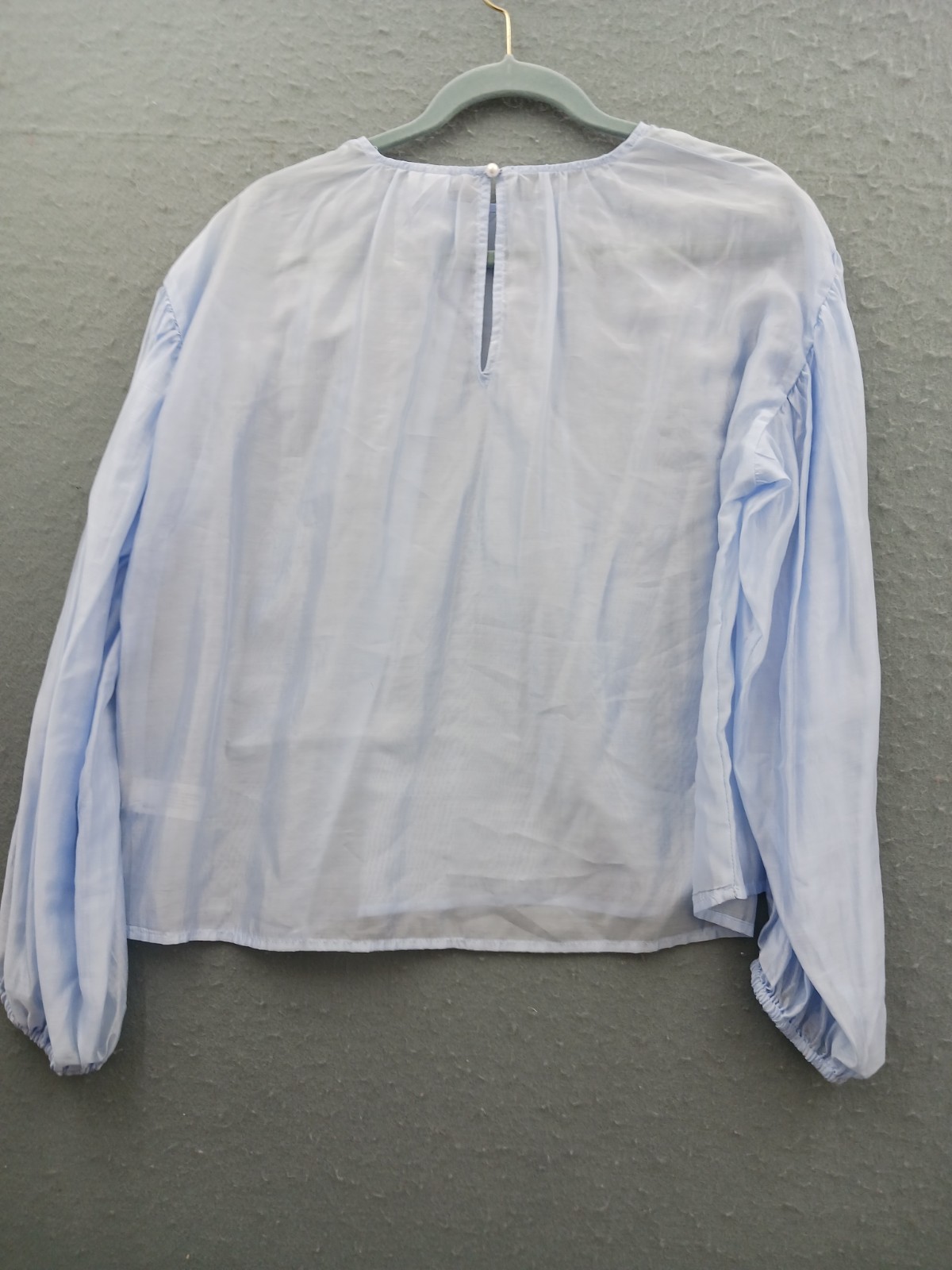 Future Collective Women M Blouse Blue Lyocell Long Sleeve Balloon Crew Casual