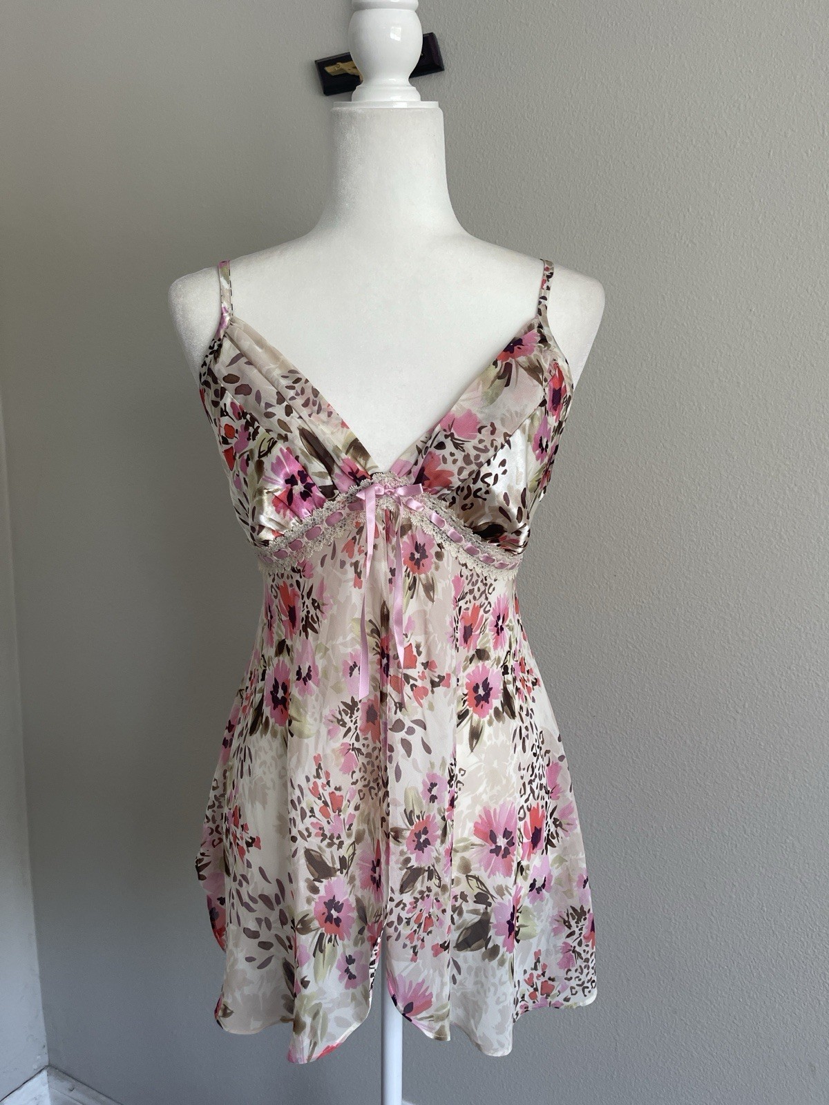 George Vintage Pink & Cream Floral Babydoll Slip Top Size M