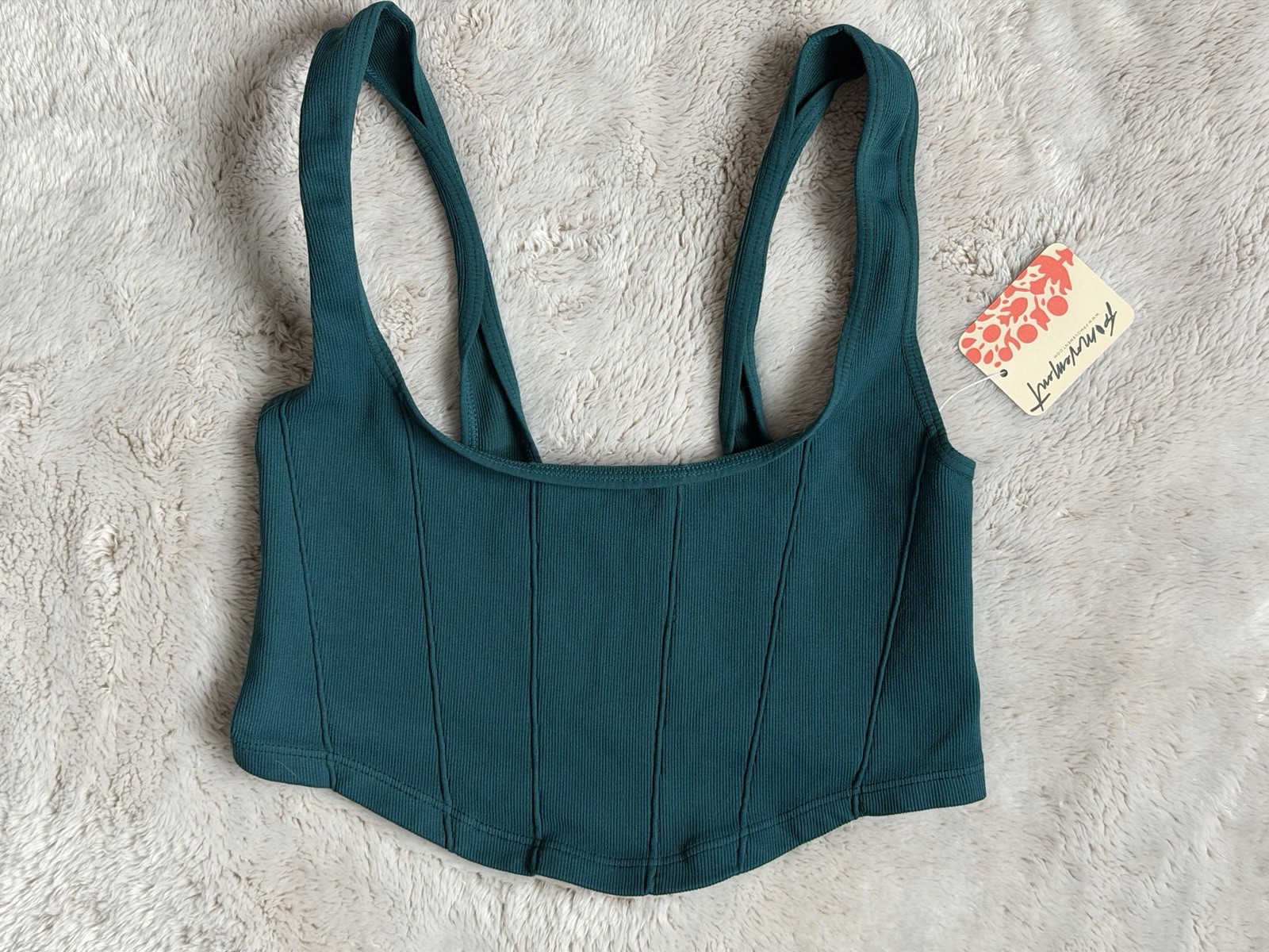 Free People Movement Teal Knit Square Neck Cropped Tank Top Stretch Size M-L
