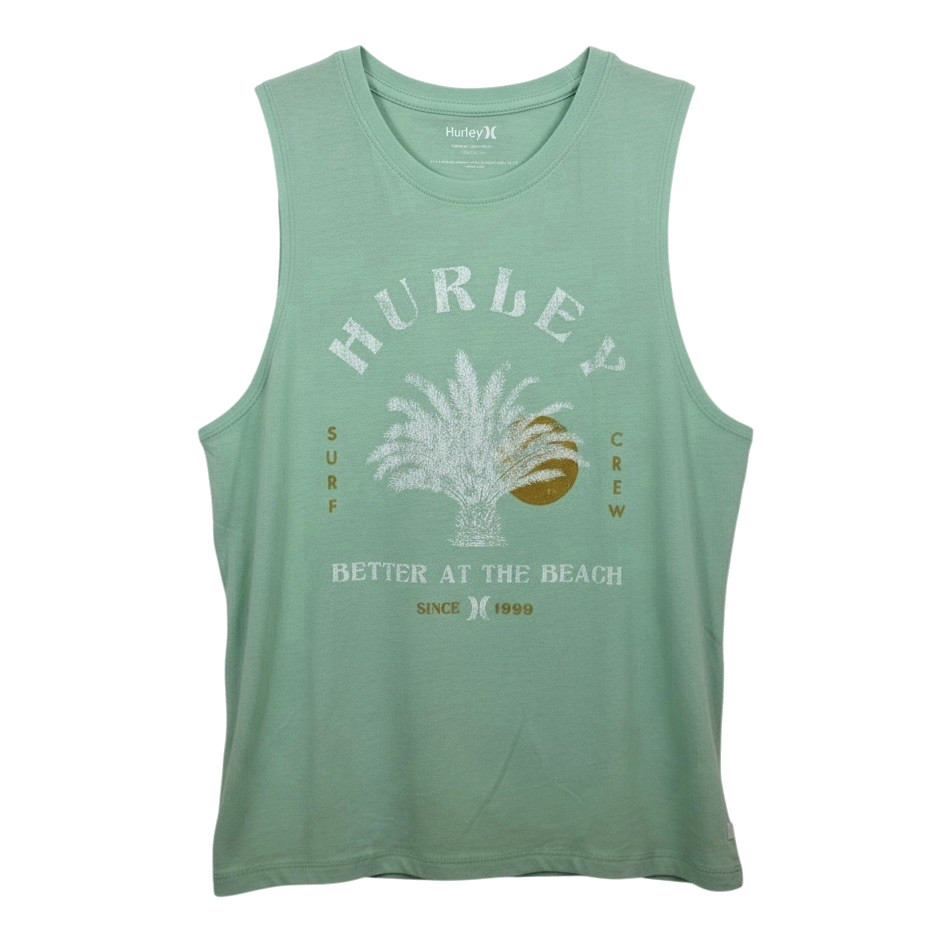 Hurley Hallie Washed Muscle Tank Top Size Small Mist Green 100% Cotton Jersey