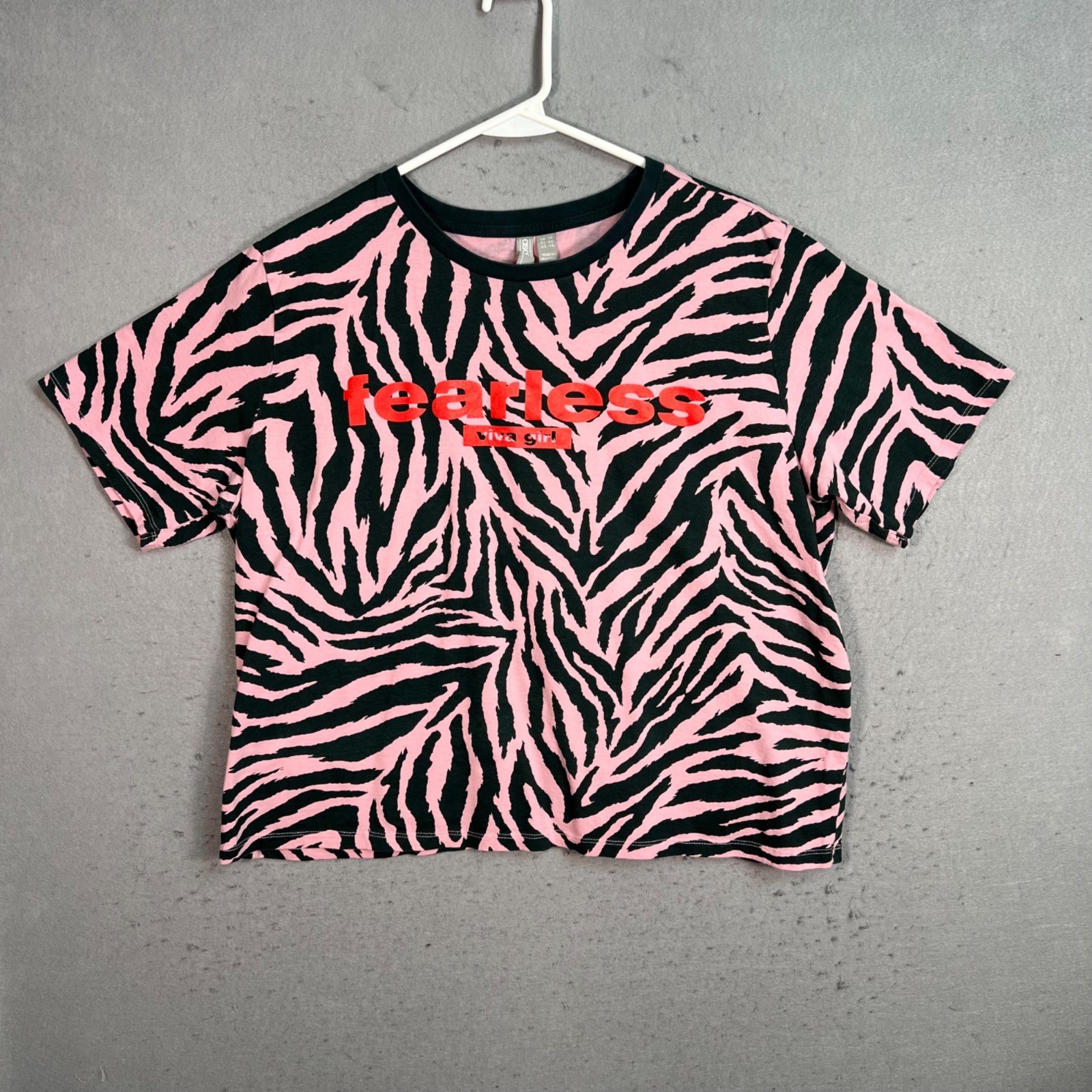 ASOS Fearless Viva Girl Zebra Print Cropped T-Shirt Pink & Black Size 14