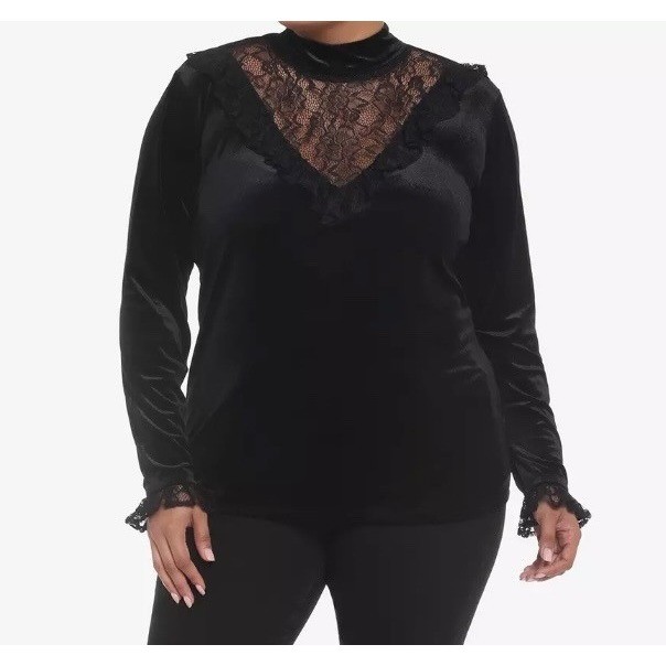 Cosmic Aura Hot Topic Black Velvet Lace Turtleneck Plus Size 5X Victorian Gothic