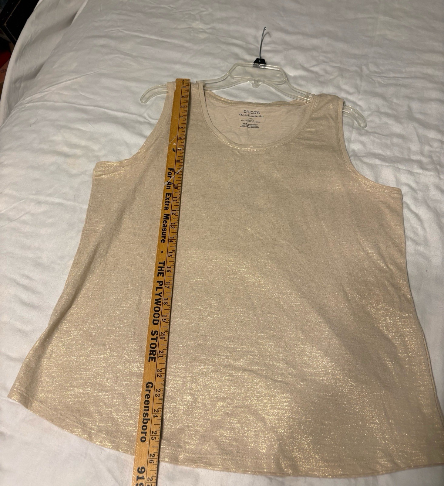 Chico’s Ultimate Tee Beige Metallic Knit Scoop Neck Sleeveless Tank Top 2
