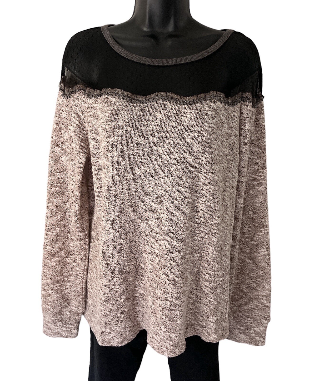 Sugar Lips Top Womens L Stretch Knit Round Neck Long Sleeves Lace Upper Blouse