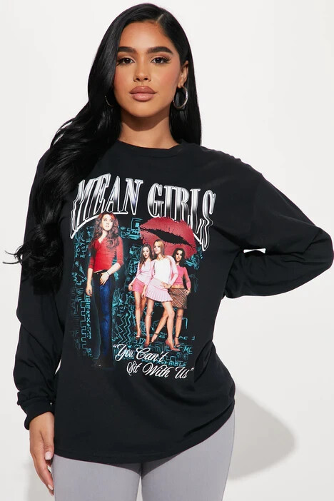 Fashion Nova Womens Mean Girls You Can’t Sit With Us Black Shirt NWT XS-3XL