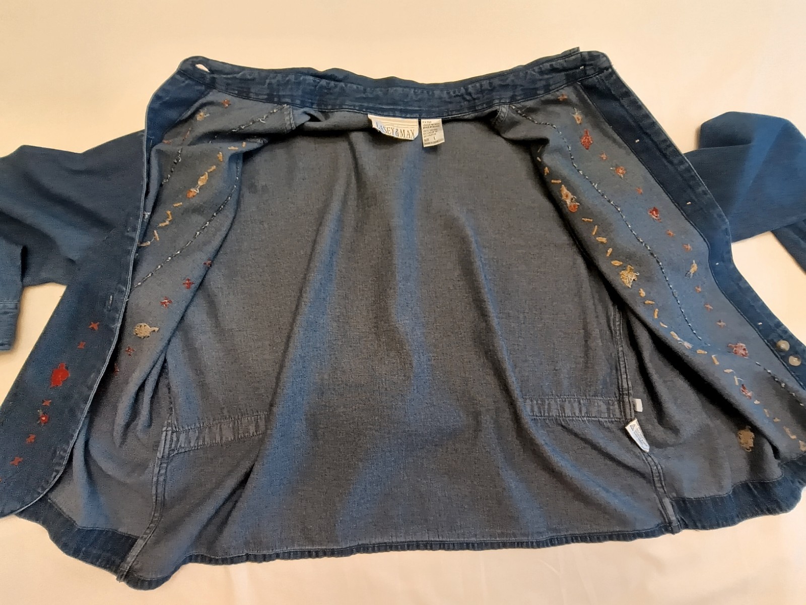 Casey & Max Denim Embroidered Button Down Shirt Women’s L Fall Leaves Western