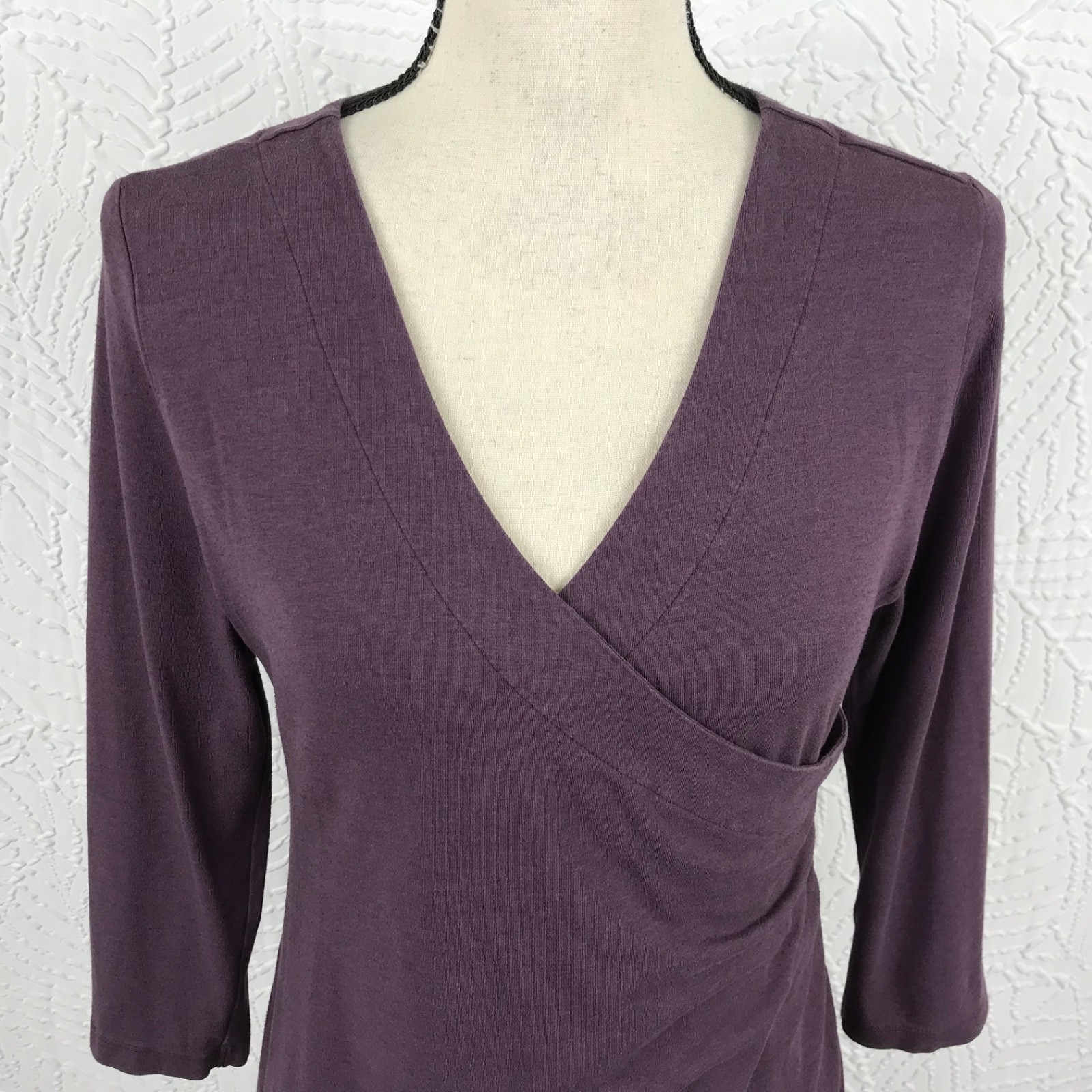 Soft Surroundings Pima Cotton Modal Faux Wrap Ruched Top Purple Size M