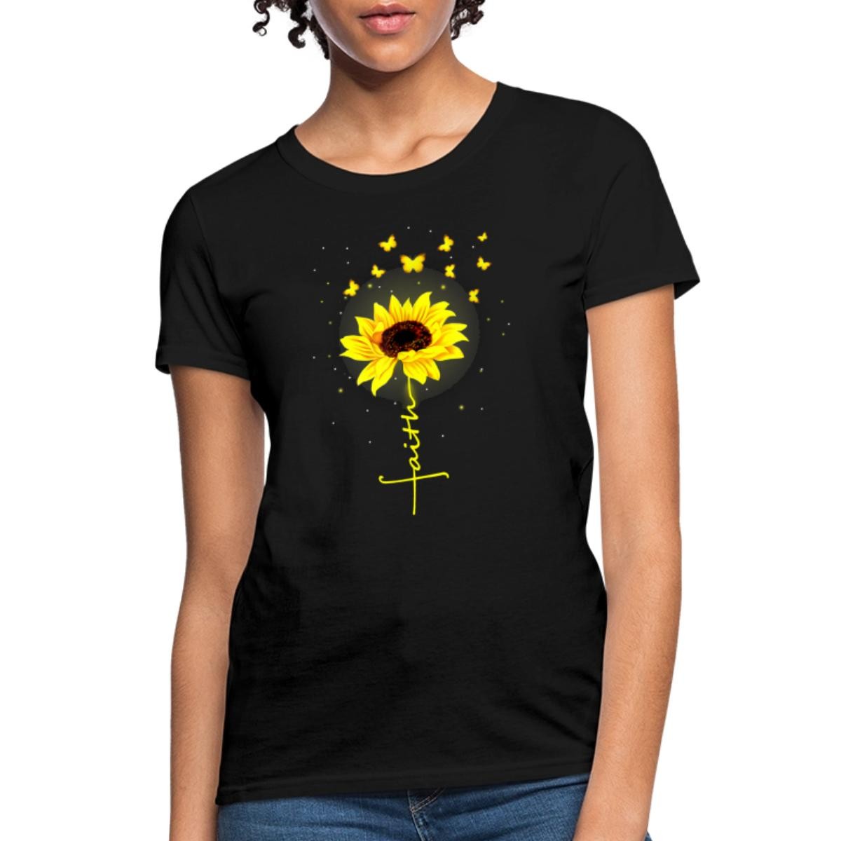Faith Butterfly Sunflower Flower Women’s T-Shirt