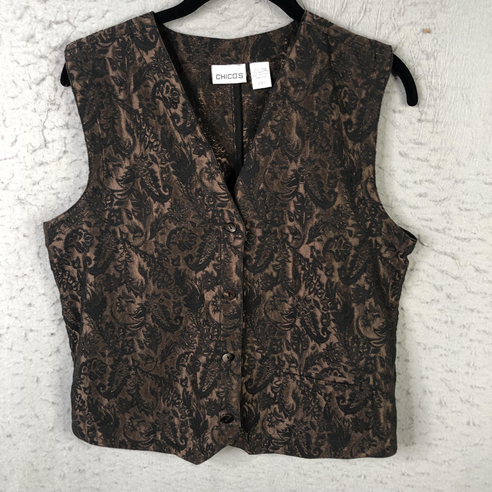 Castlecore Vest Womens S Brown Paisley Button Front Jacquard Brocade Dressy