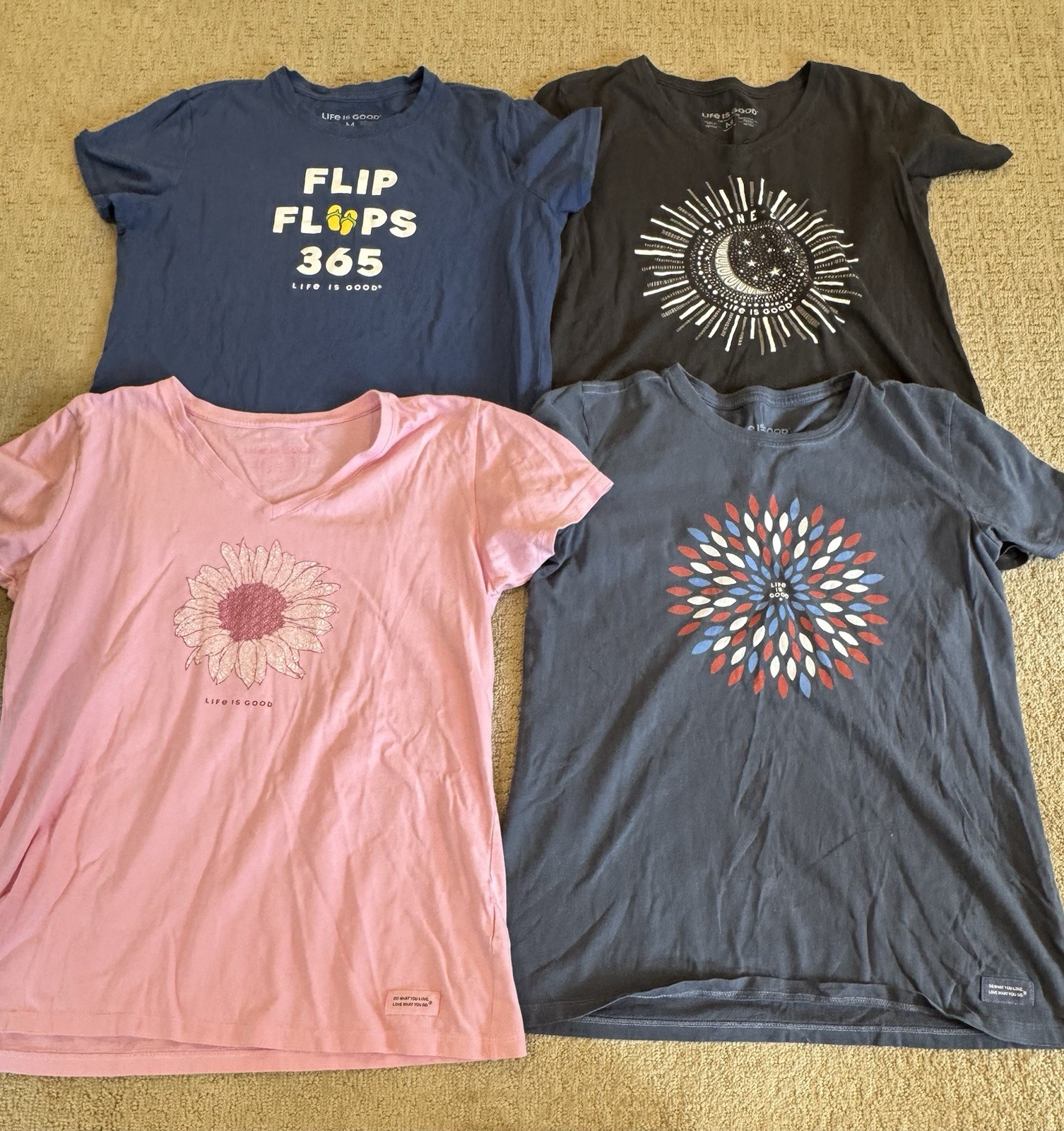 Lot of 4 Women’s Life is Good Shirts- Sz Medium See Pics for Details