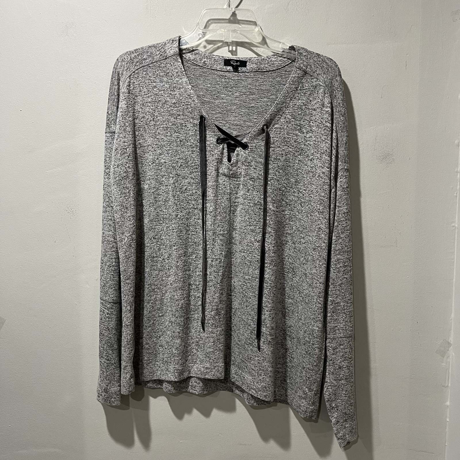 RAILS Leigh V-neck Velvet-ties Long-sleeve Top In Melange Gray Size Large Soft!