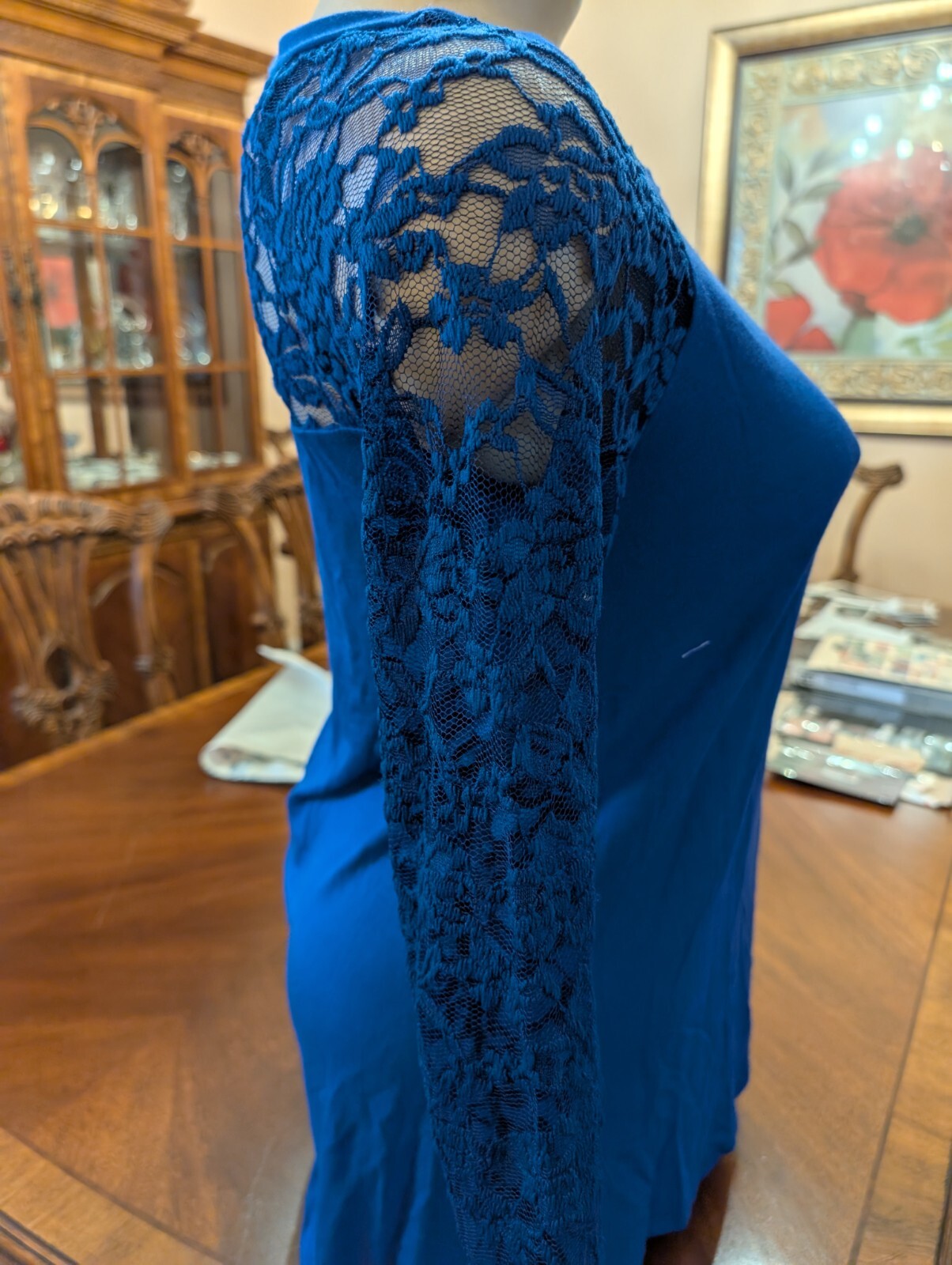 Emerald brand royal blue women tunic with lace sleeves size S