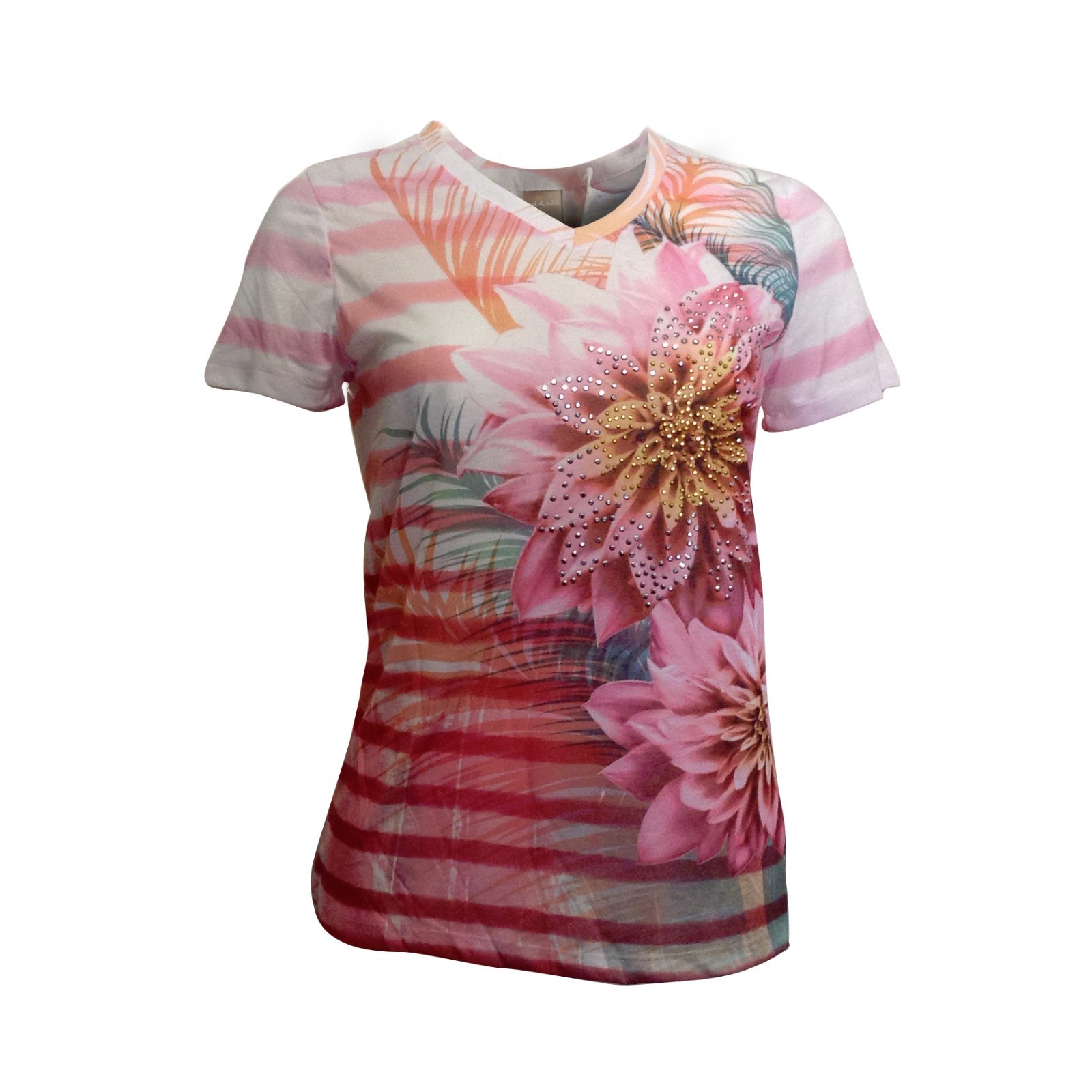 Women’s V-Neck Top,Sublimation Flower Print,100% Poly,by White Stag,Soft Fabric.