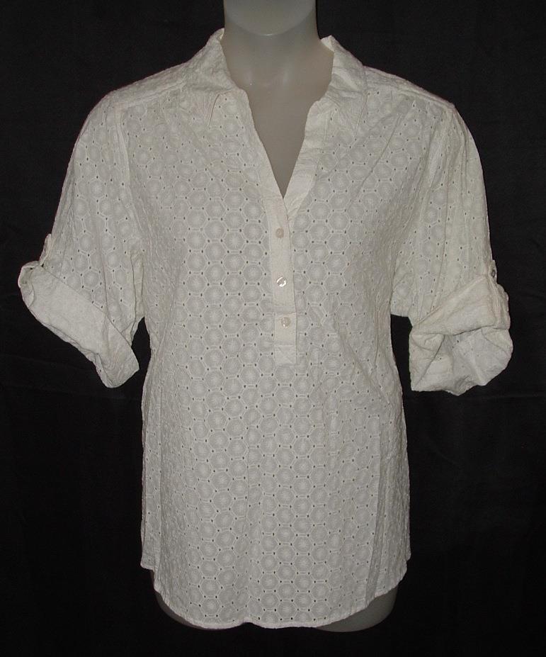 CD DANIELS White Plus Sz 1X Casual or Dress Cotton Embroidered Eyelet Shirt