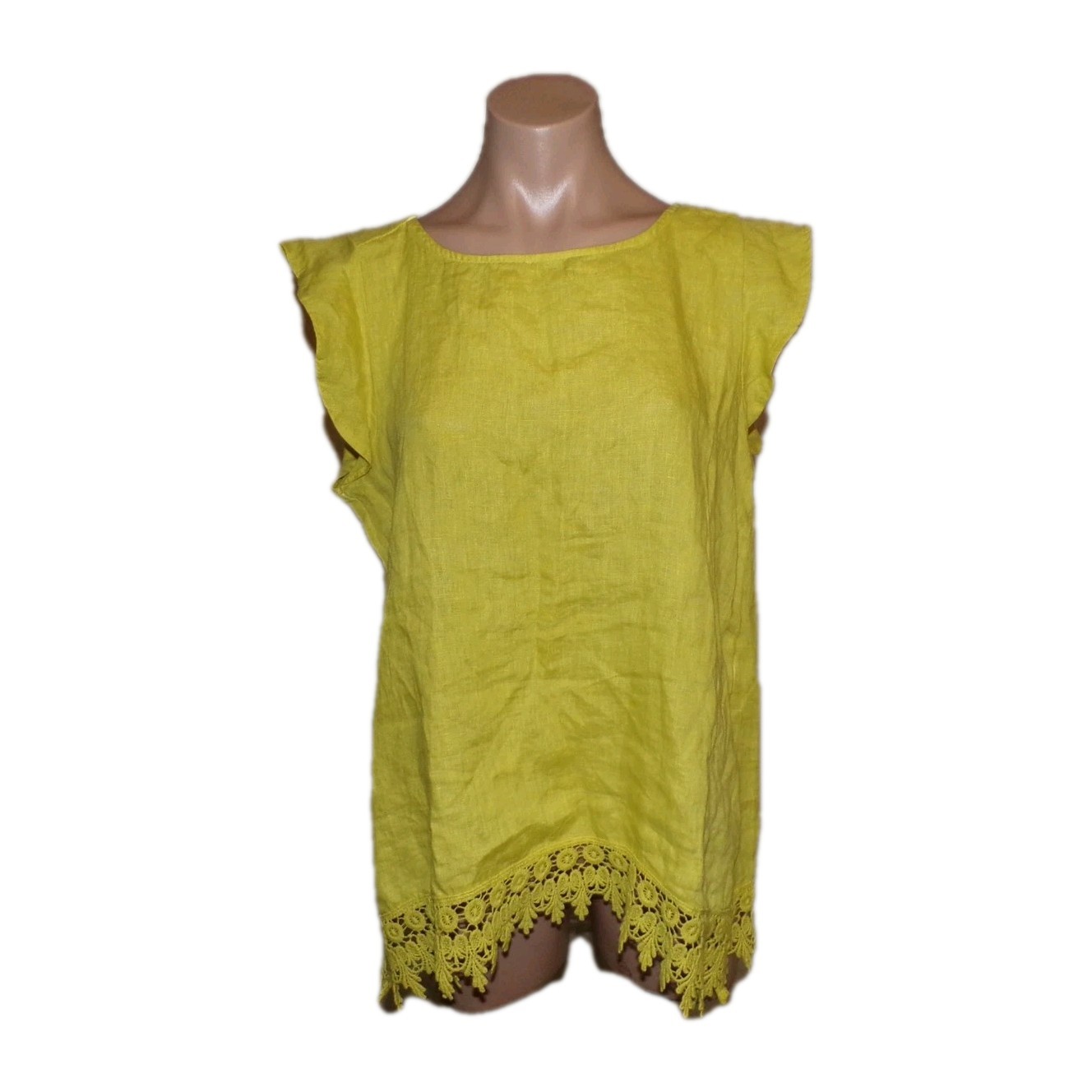Terzo Millennio 100% Linen Crochet Lace Hem Tunic Lagenlook Top Italy Medium