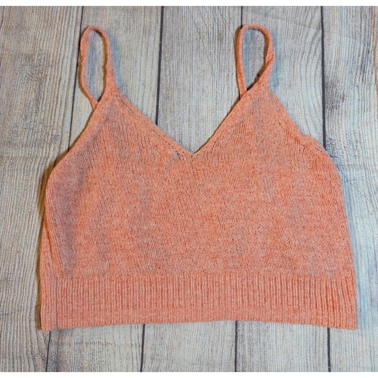 Unbranded Coral Orange Knit Camisole V-Neck Spaghetti Strap Crop Top Women Med