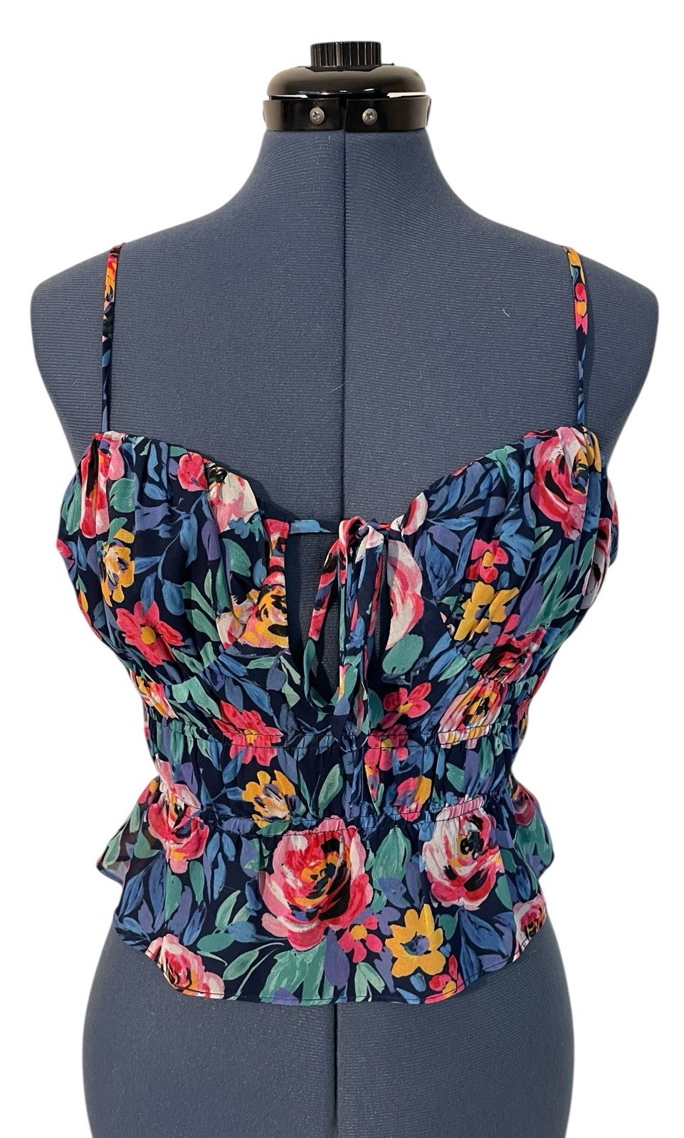 Lovers + Friends Floral Ruched Mesh Bustier Bralette Smocked Crop Top Y2K Sexy S