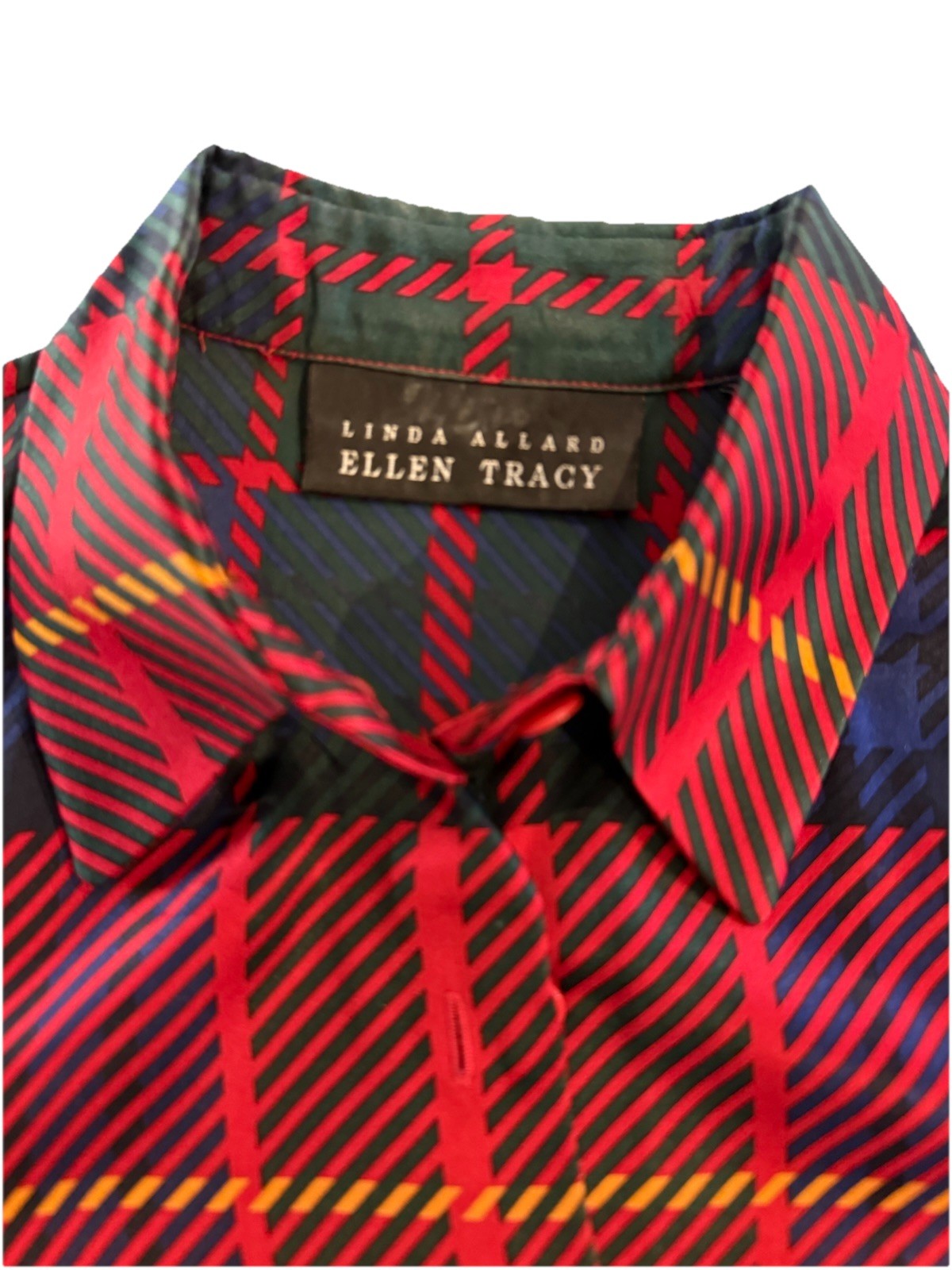 LINDA ALLARD ELLEN TRACY 100% SILK BUTTON COLLARED WOVEN BLOUSE VINTAGE Size 2 P