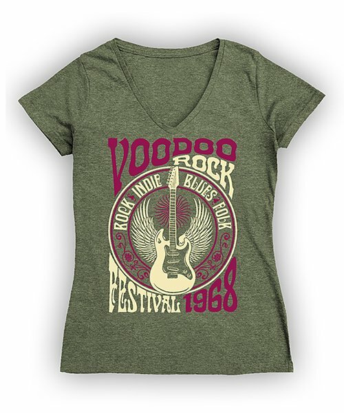 Heather Forest ‘Voodoo Rock’ V-neck Fitted Tee Size L