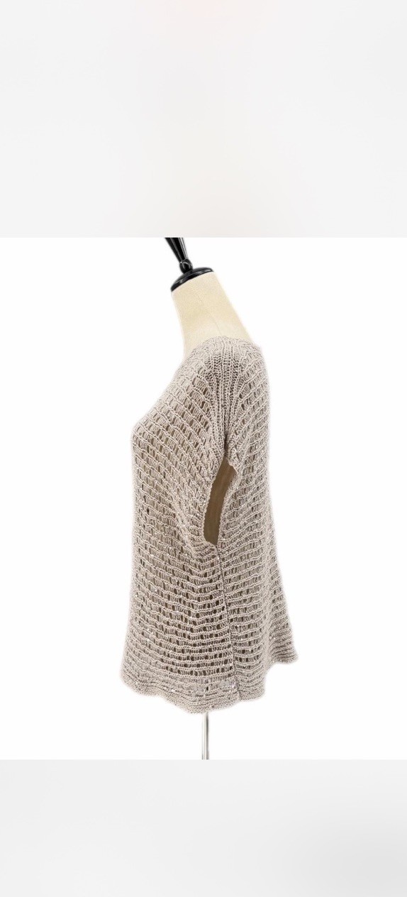 Eileen Fisher M Open Knit Linen Blend Beige Open Weave Boxy Sweater Top Taupe