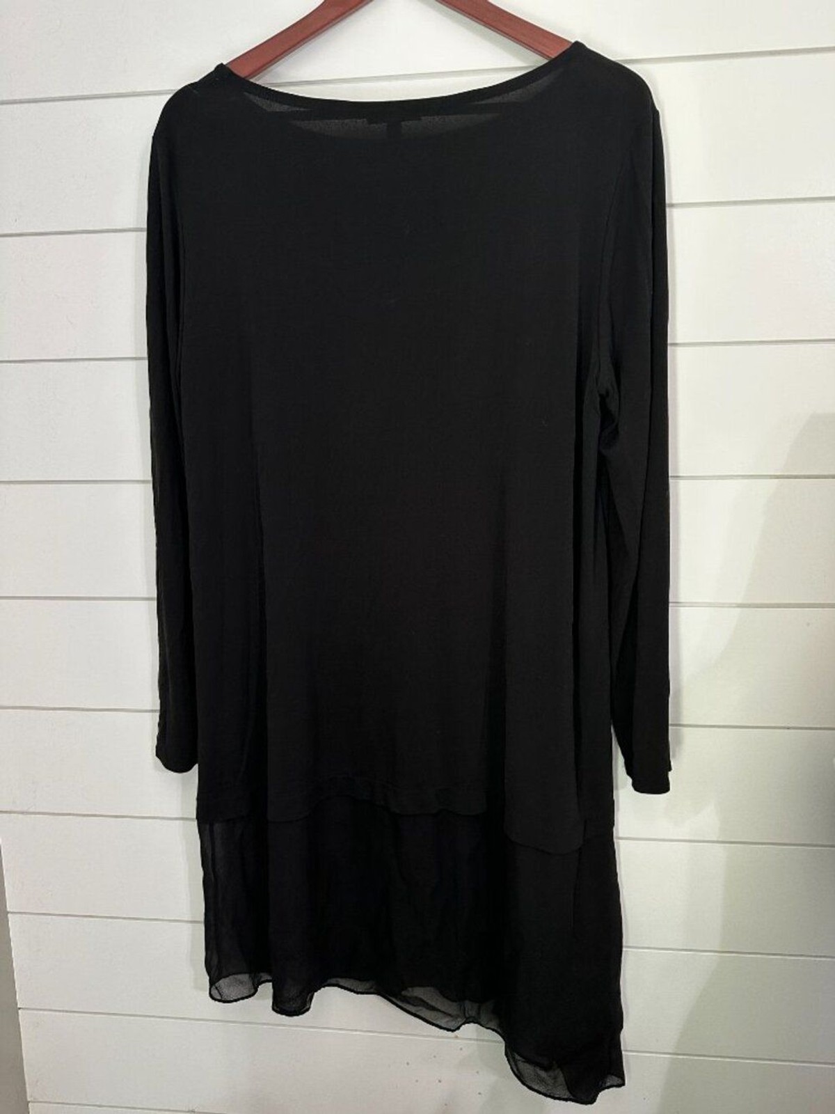 Eileen Fisher Tunic Top Long Sleeves Large Black Silk Jersey Asymmetrical Shirt