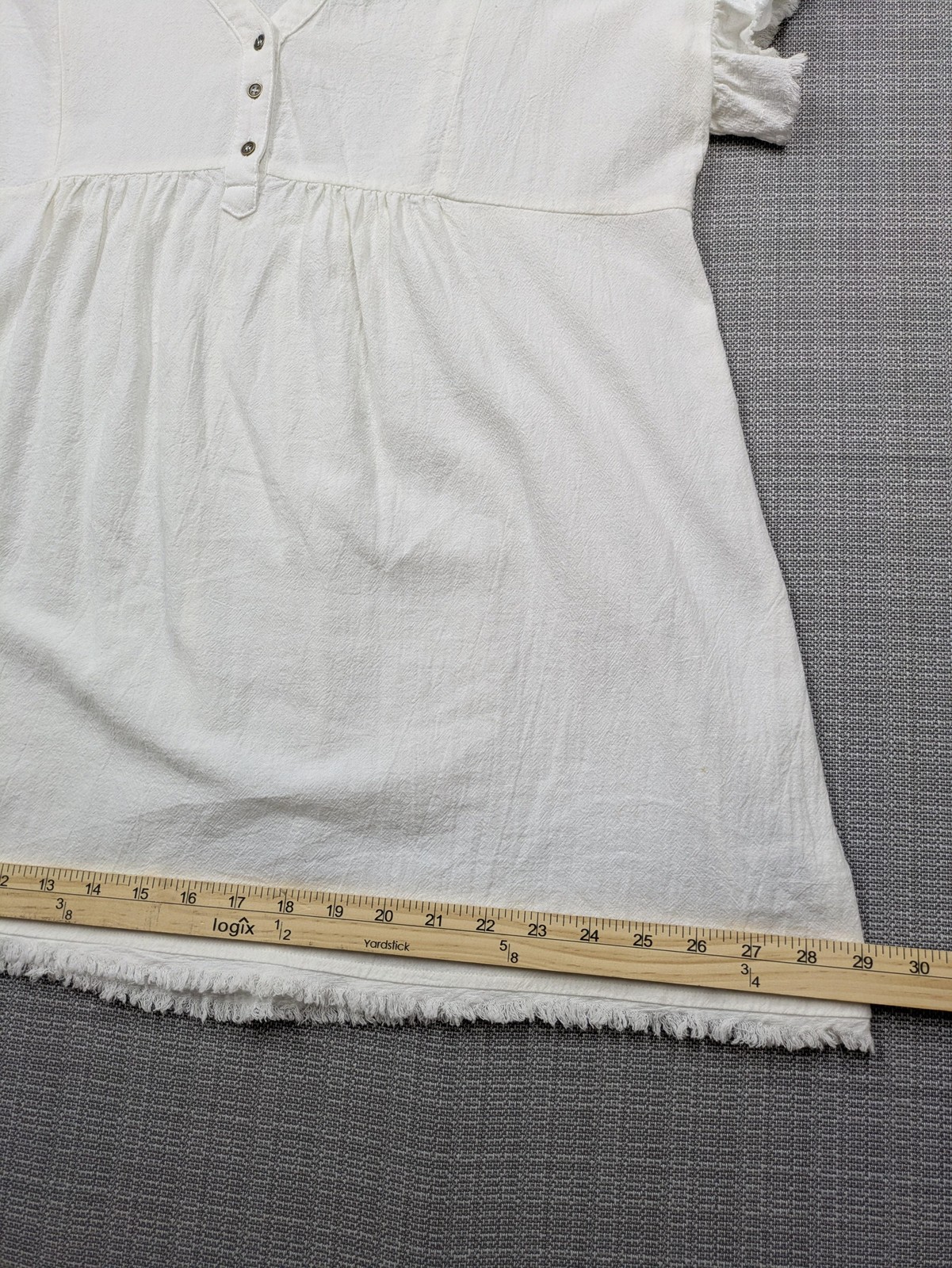 Umgee USA Tunic Blouse Womens Large L White Cotton V Neck Flutter Sleeve Fringe