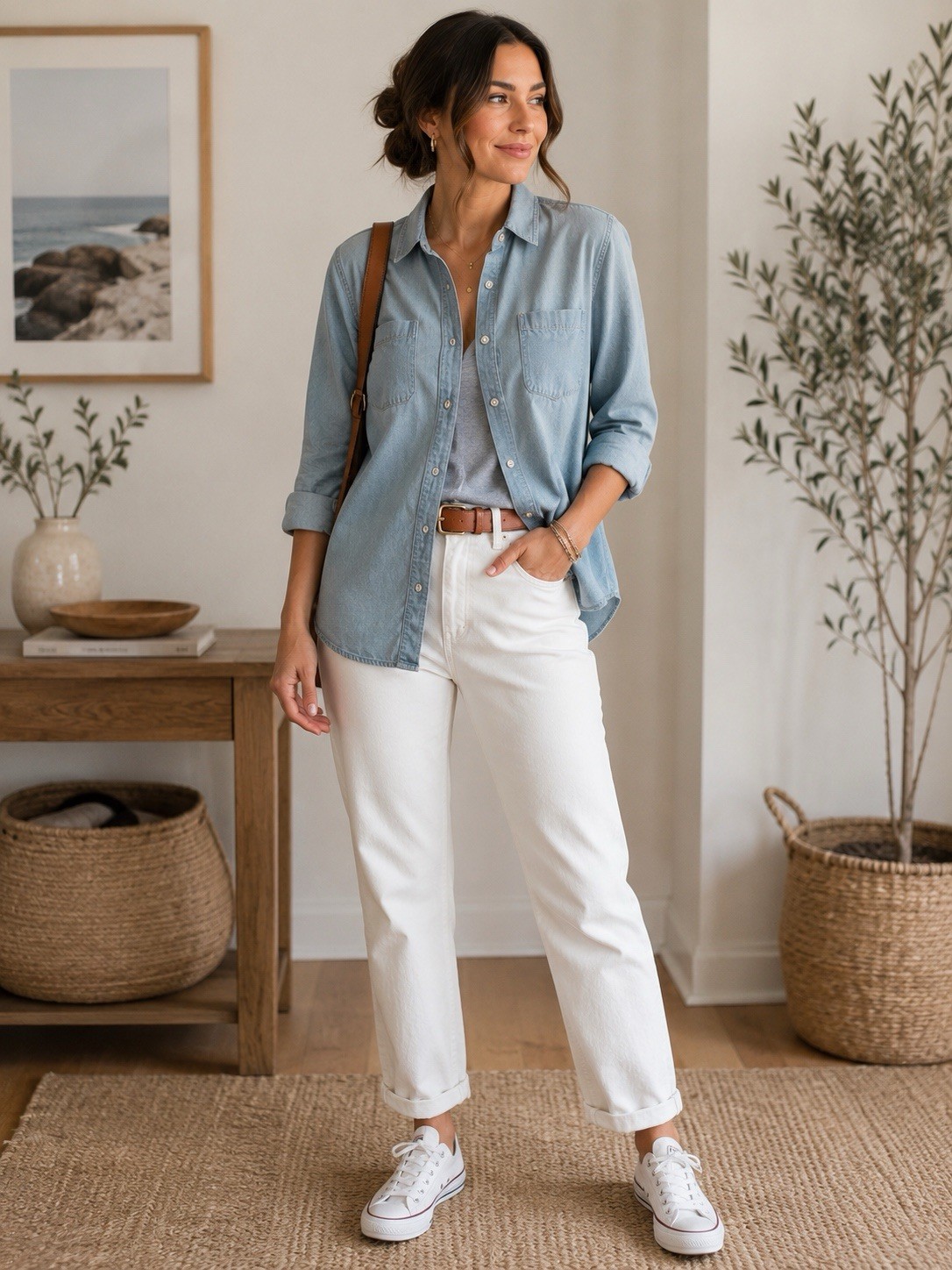 NWT Bill Blass Petite Jeans Light Wash Chambray Button Front Shirt