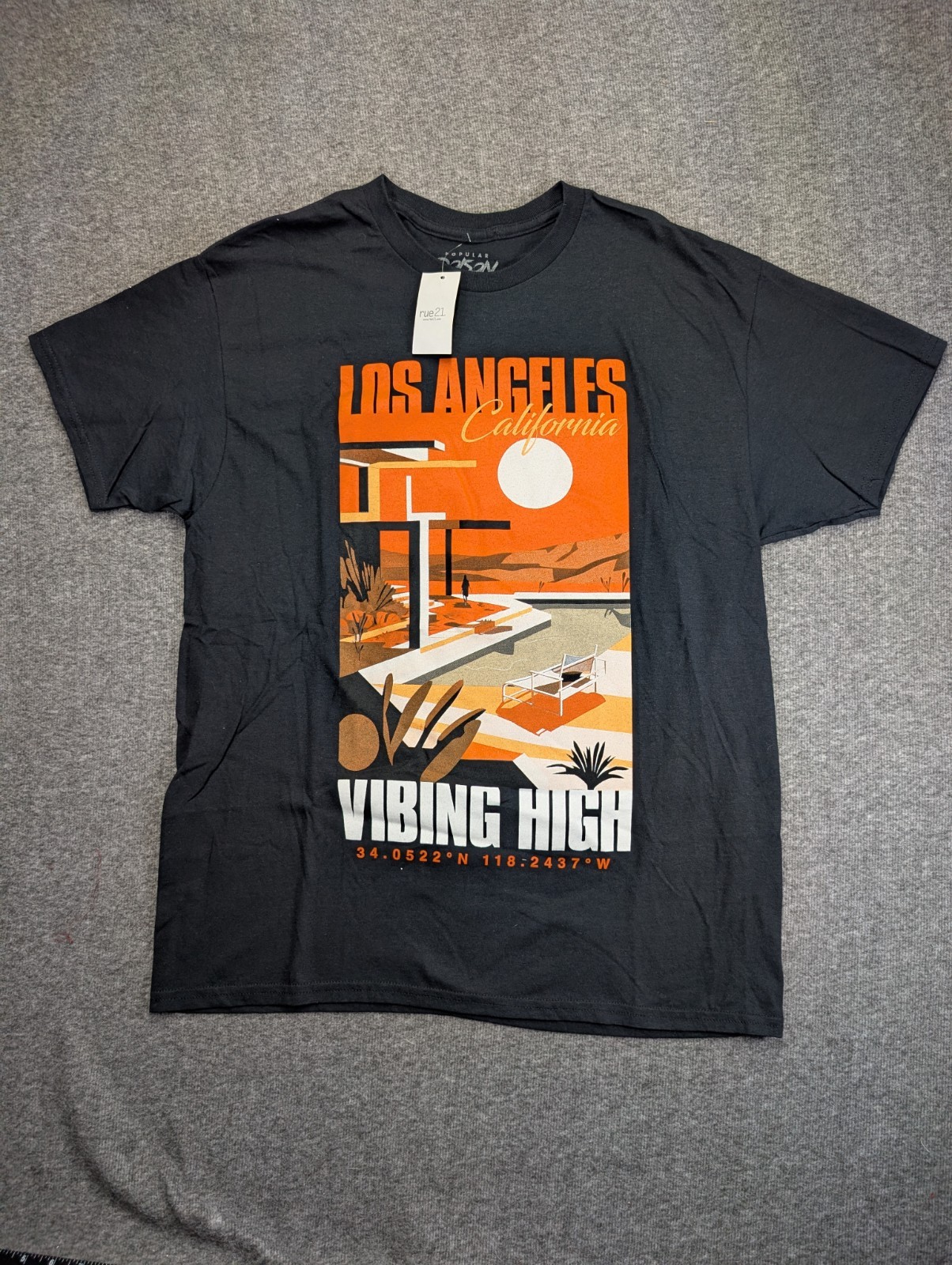 Rue 21 Light Black Graphic Tee LA California NWT Size Large Ships Same Day*