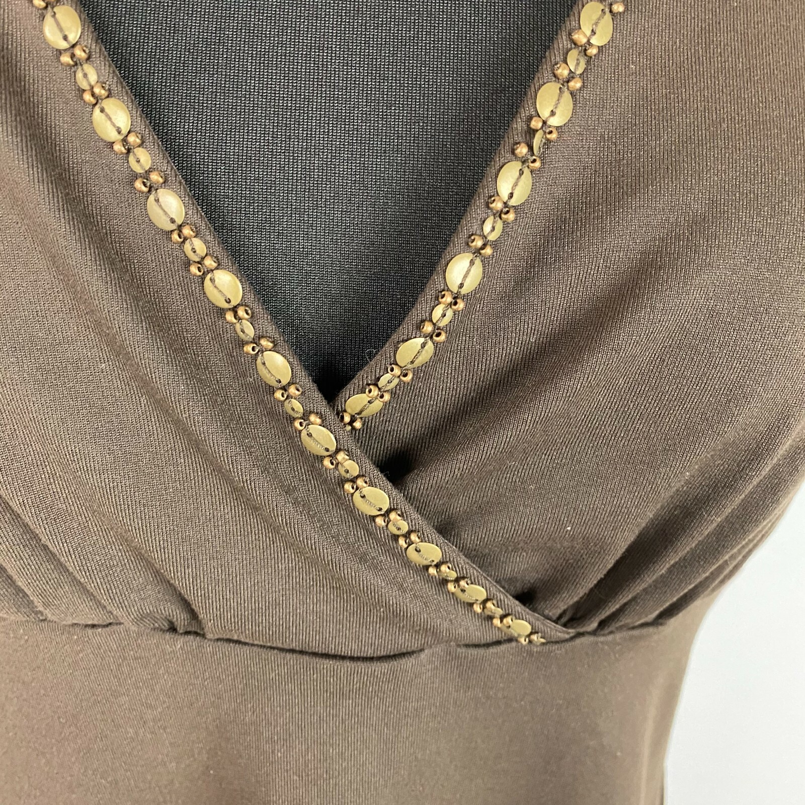 New York & Co Sleeveless Top Womens Brown Beaded Accented M