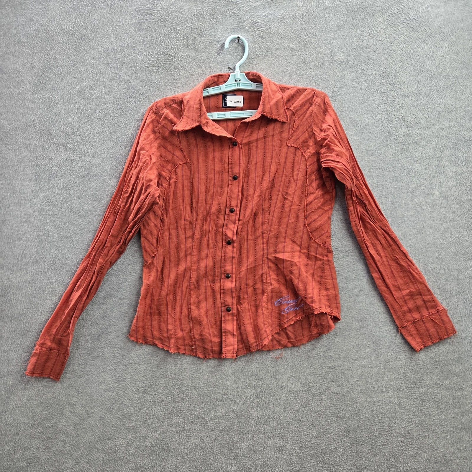 Cruel Girl Women Button Up Shirt L Red Striped Western Collared Snap