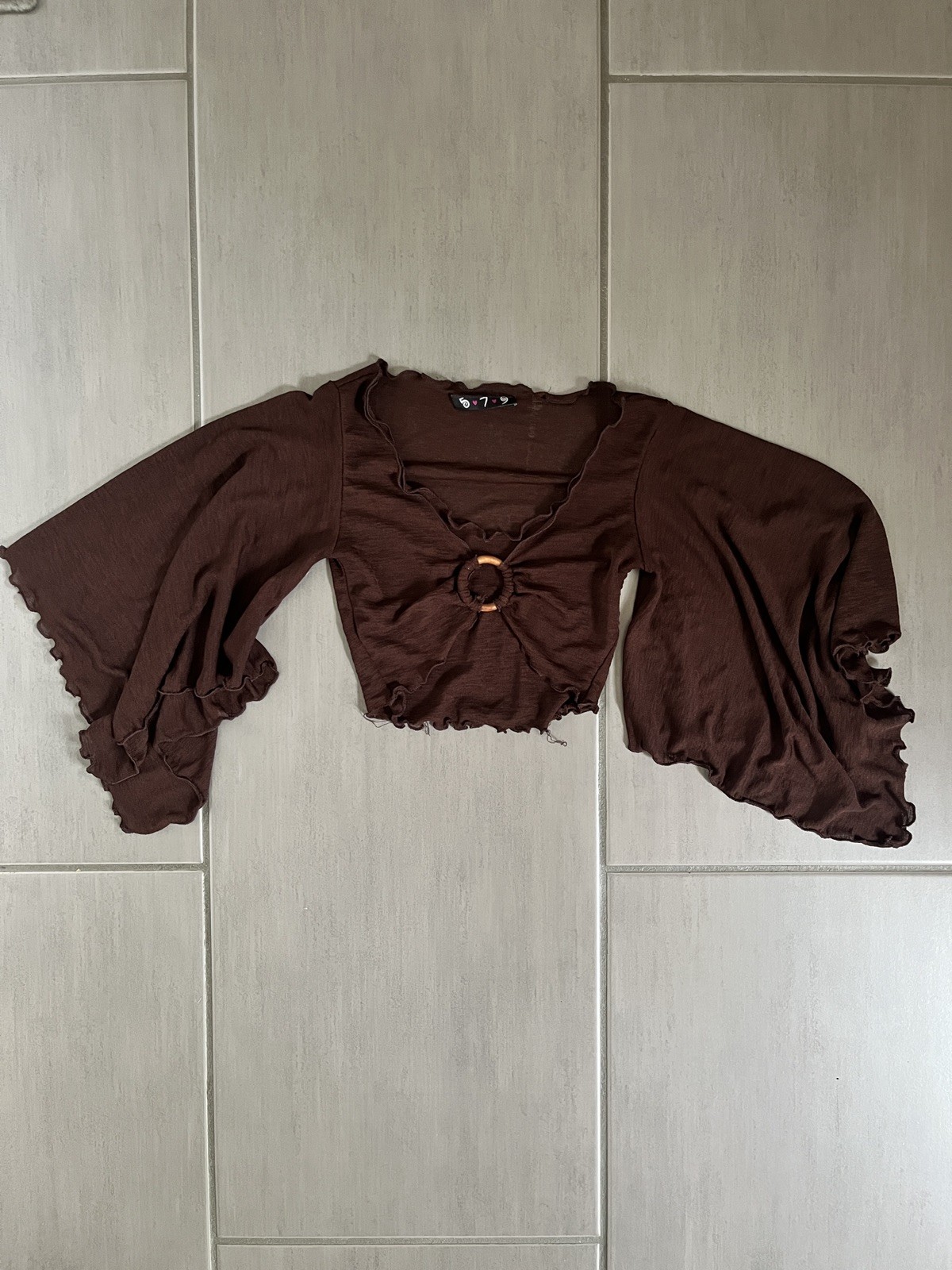 Vintage 579 brown fairycore cropped bell sleeve mesh shrug y2k *pls read