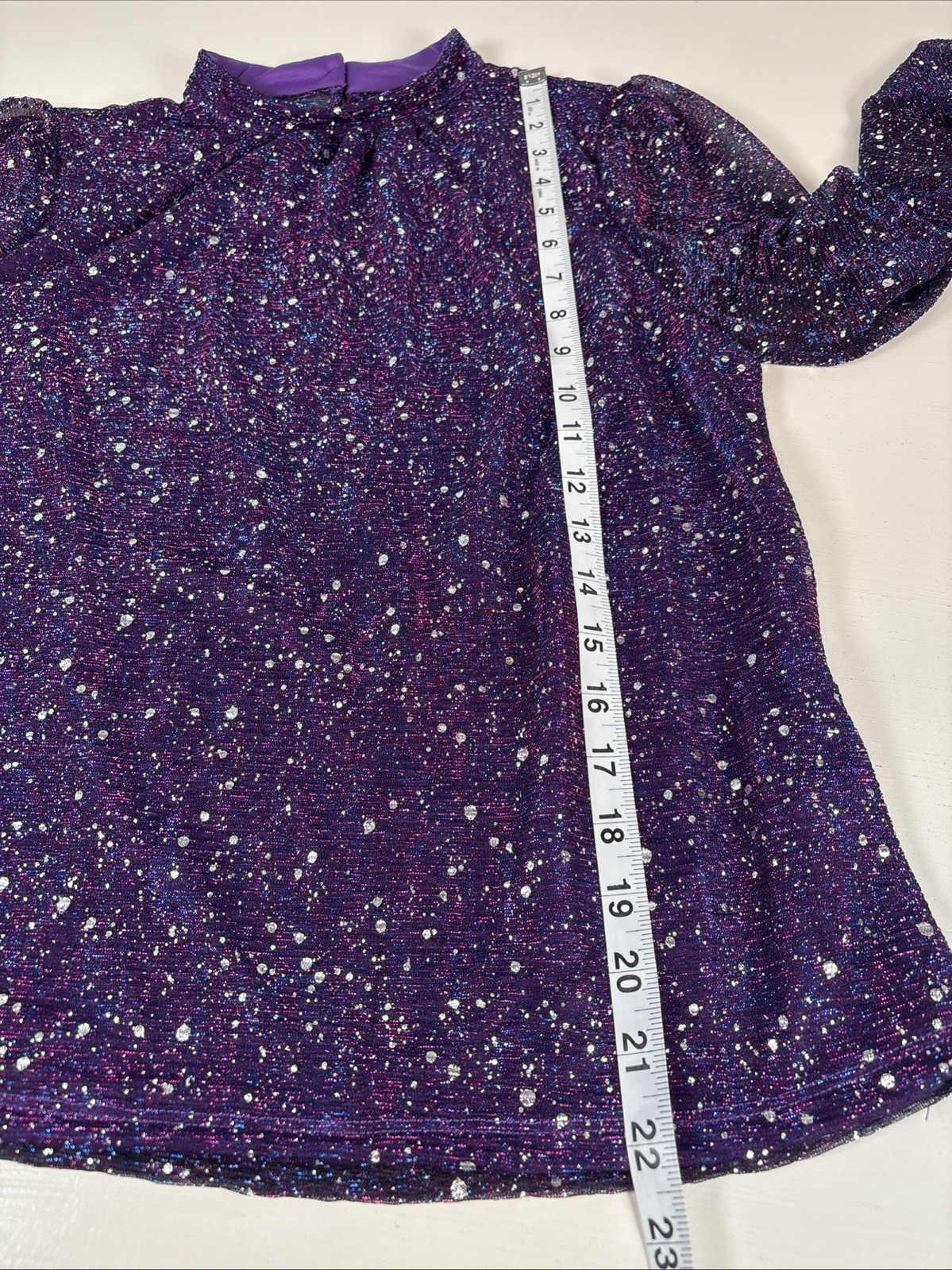 Shein Blouse Sheer Long Sleeves W/Shiny Silver Polka Dot Purple Size 4
