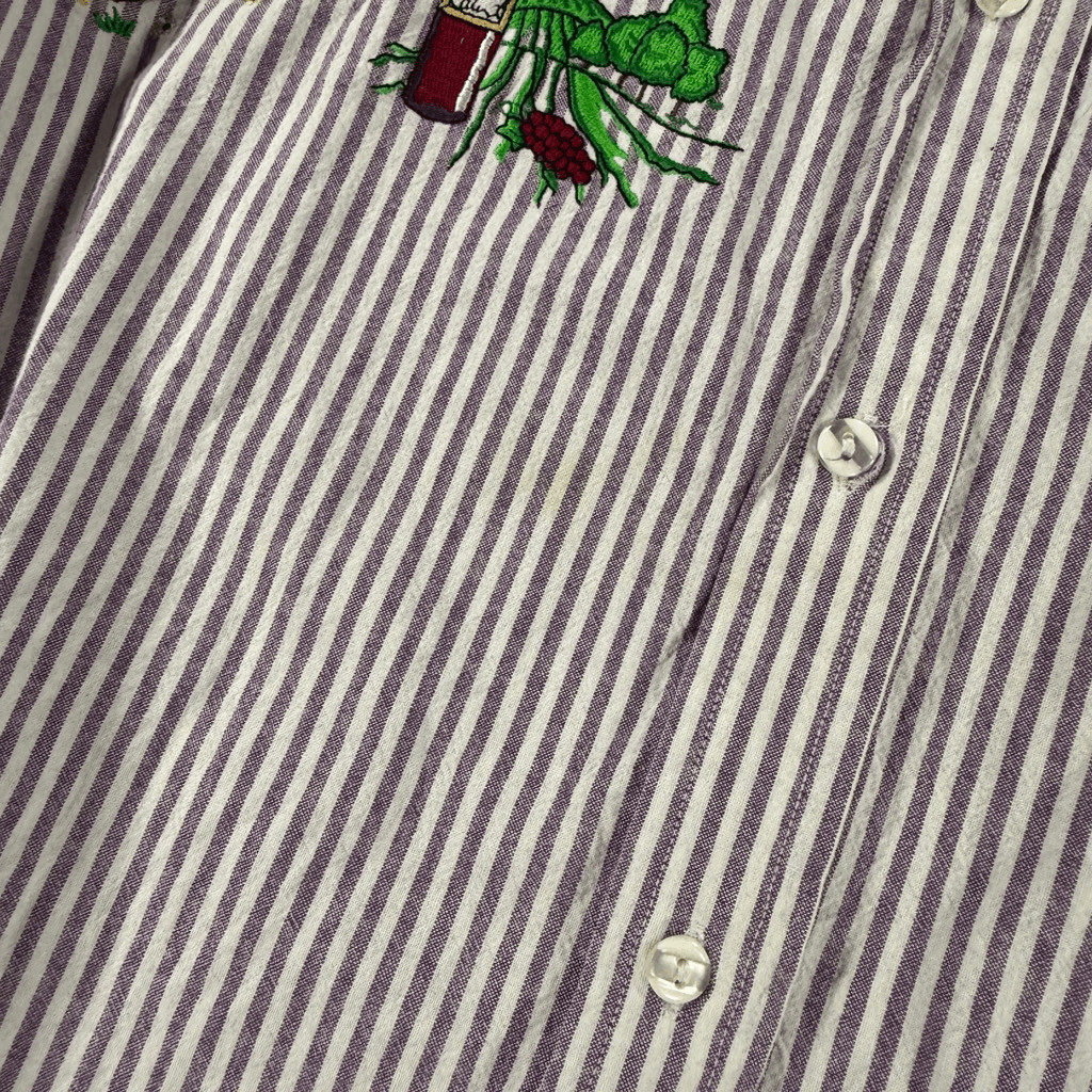 VTG Casey Coleman Vineyard Wine Embroidered Pinstripe Blouse Size L A