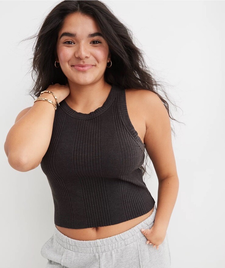 NWOT Aerie Mineral Wash Dark Heather Grey Textured Tank Top Women’s Size Small