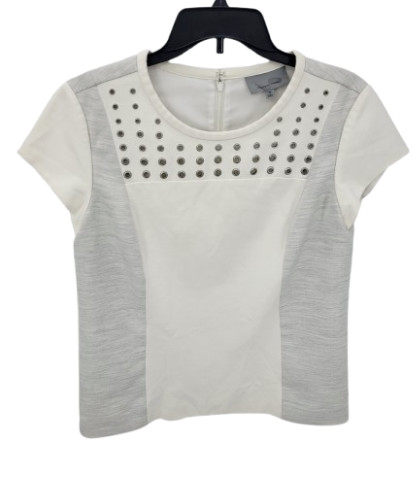 Classiques Entier Top Womens Medium Ivory Gray Colorblock Grommet Trim Artsy