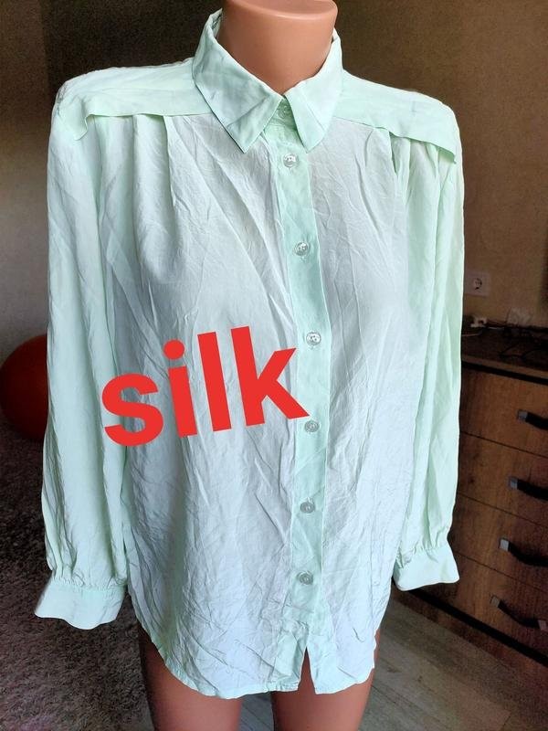 Women Peter Hahn shirt green silk 38 #c80s