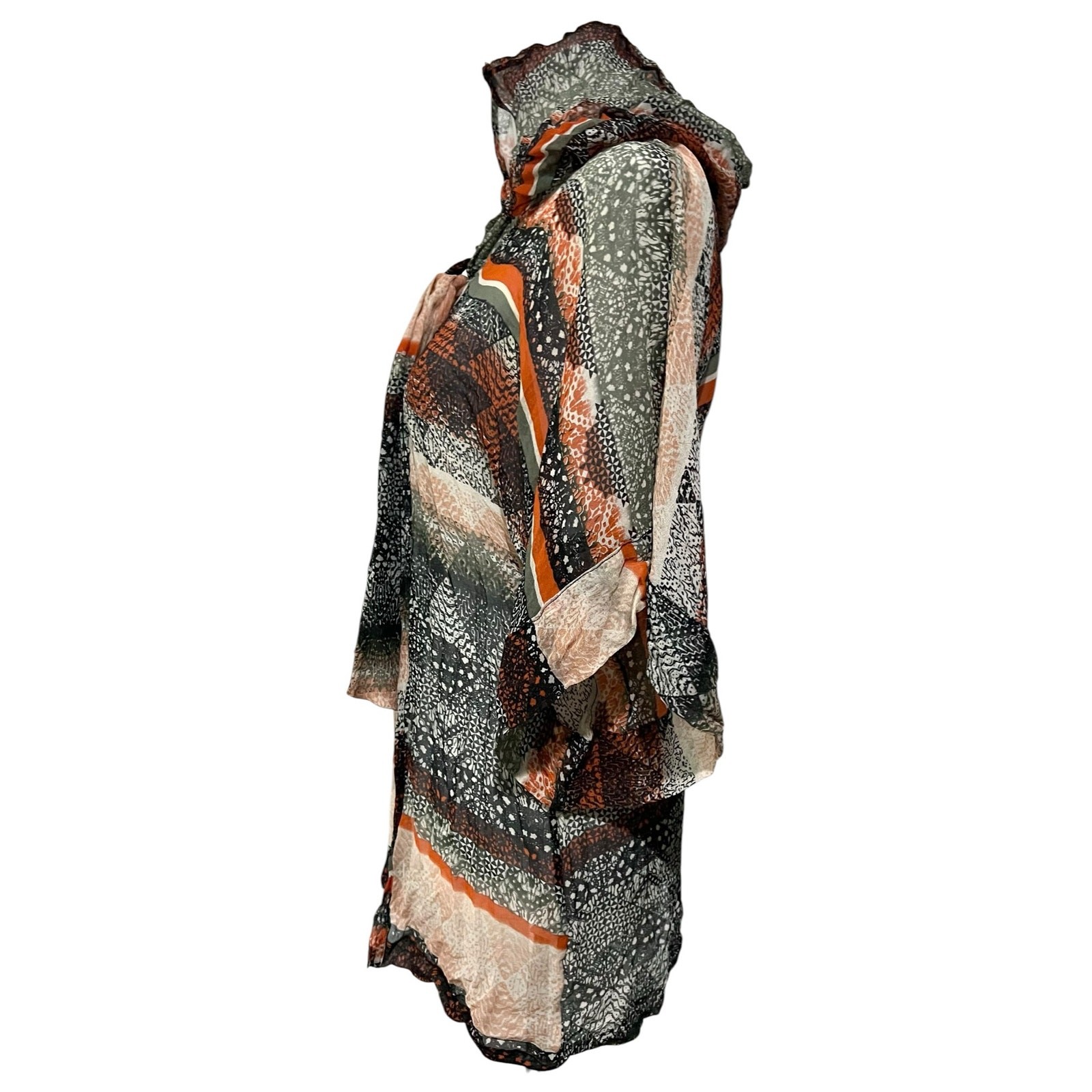 Anthropologie Daughters of Revolution 100% Silk Sheer Top Cardigan Hooded Sz L