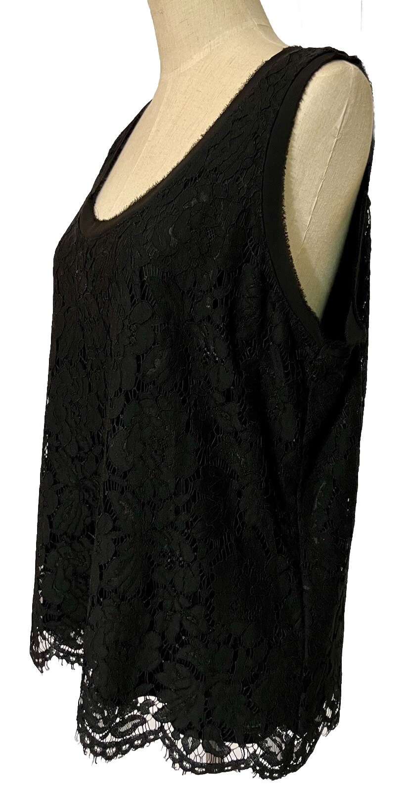 Banana Republic L Black Lace Top Raw Edge Lined Sleeveless Dressy Casual Blouse