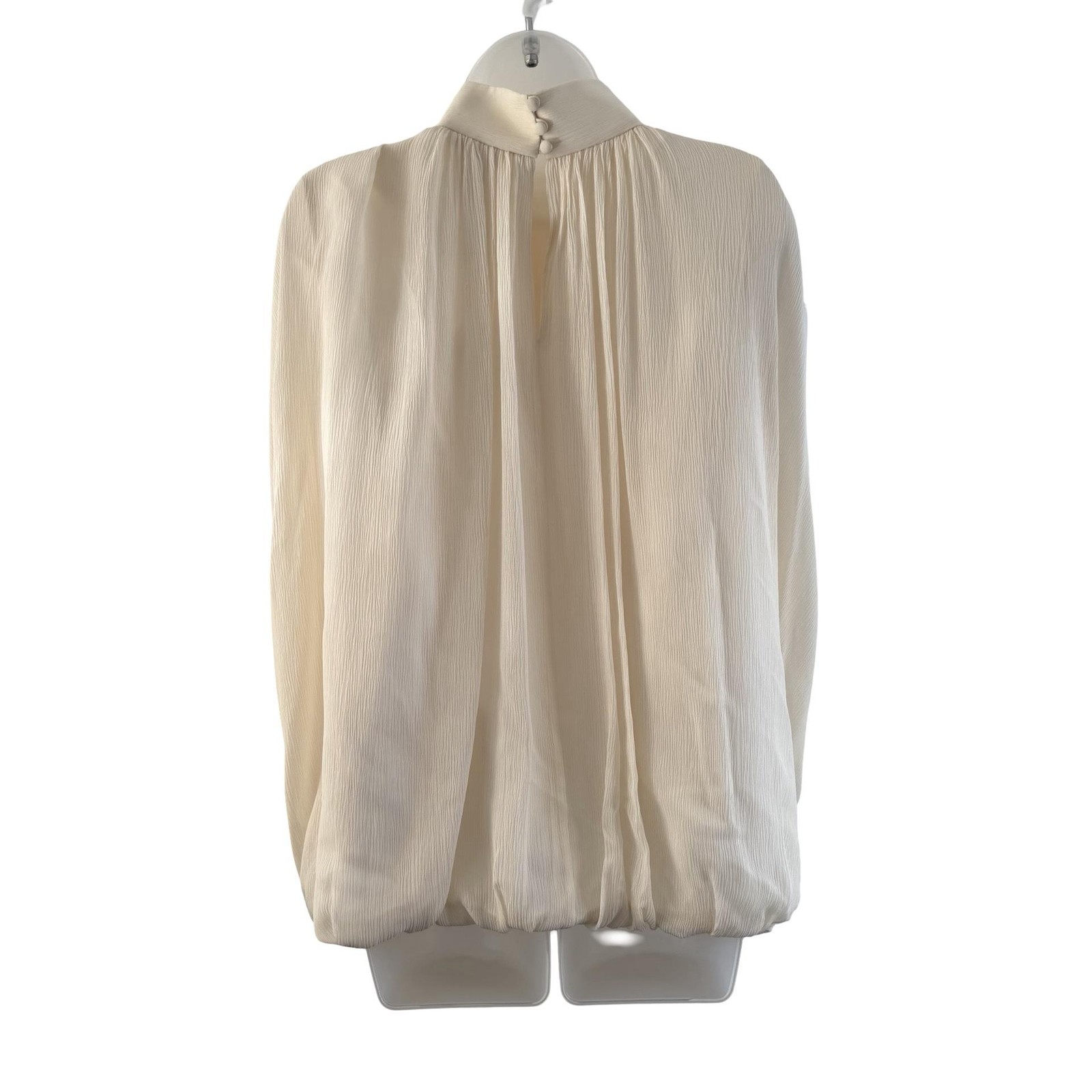 Blanc De Chine Shirt Womens 16 White Silk High Neck Pleated Bubble Hem Blouse