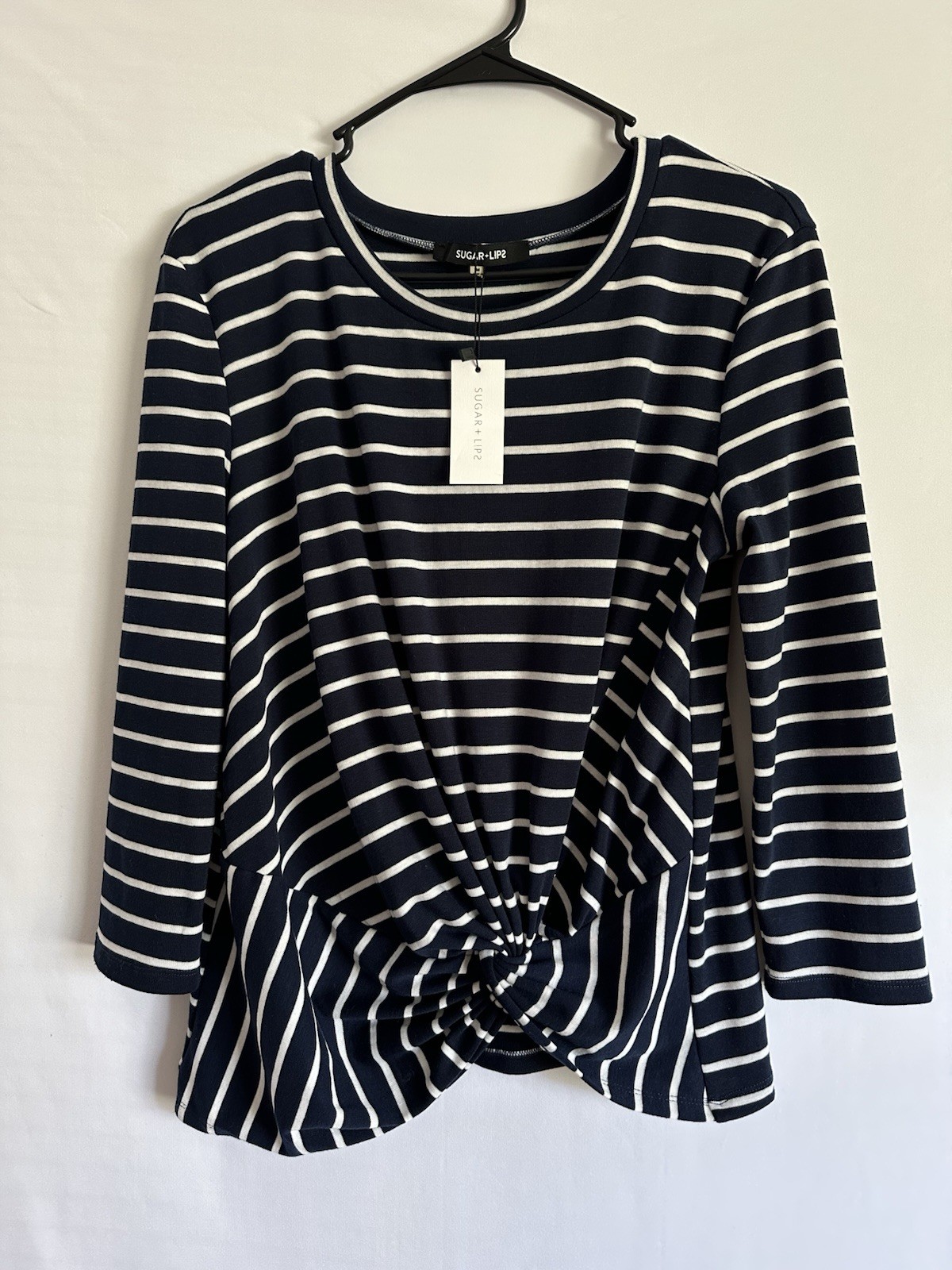 Sugar Lips Womens Twist Front Top Size Medium Striped Long Sleeve