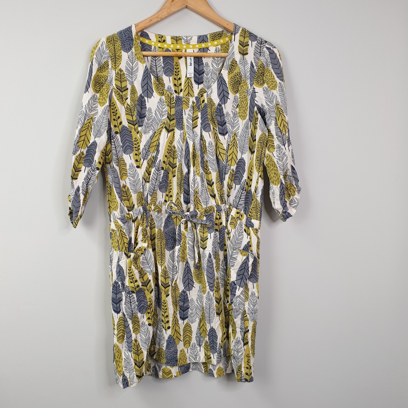 Weird Fish Tunic Womens 10 Green Leaf Print Tie Waist Everyday Casual Top
