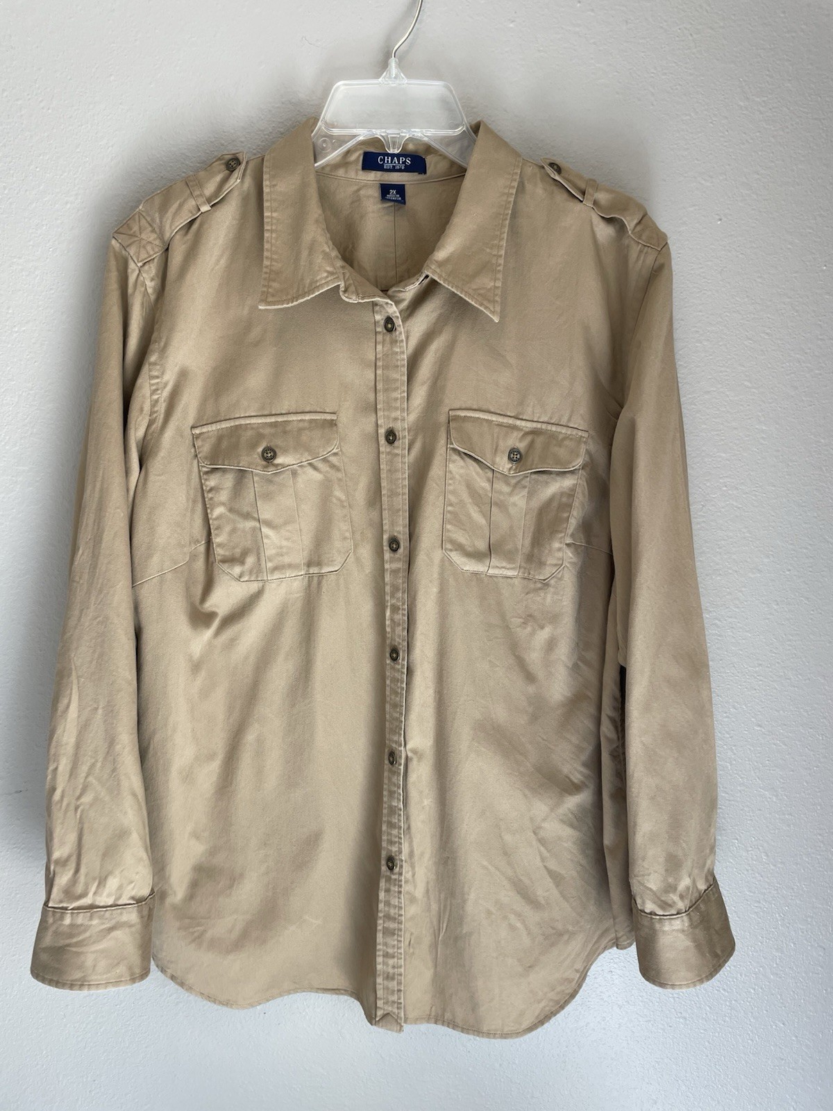 Chaps Ralph Lauren Women’s Camel Button Down 2X Utility Long Sleeve Shirt