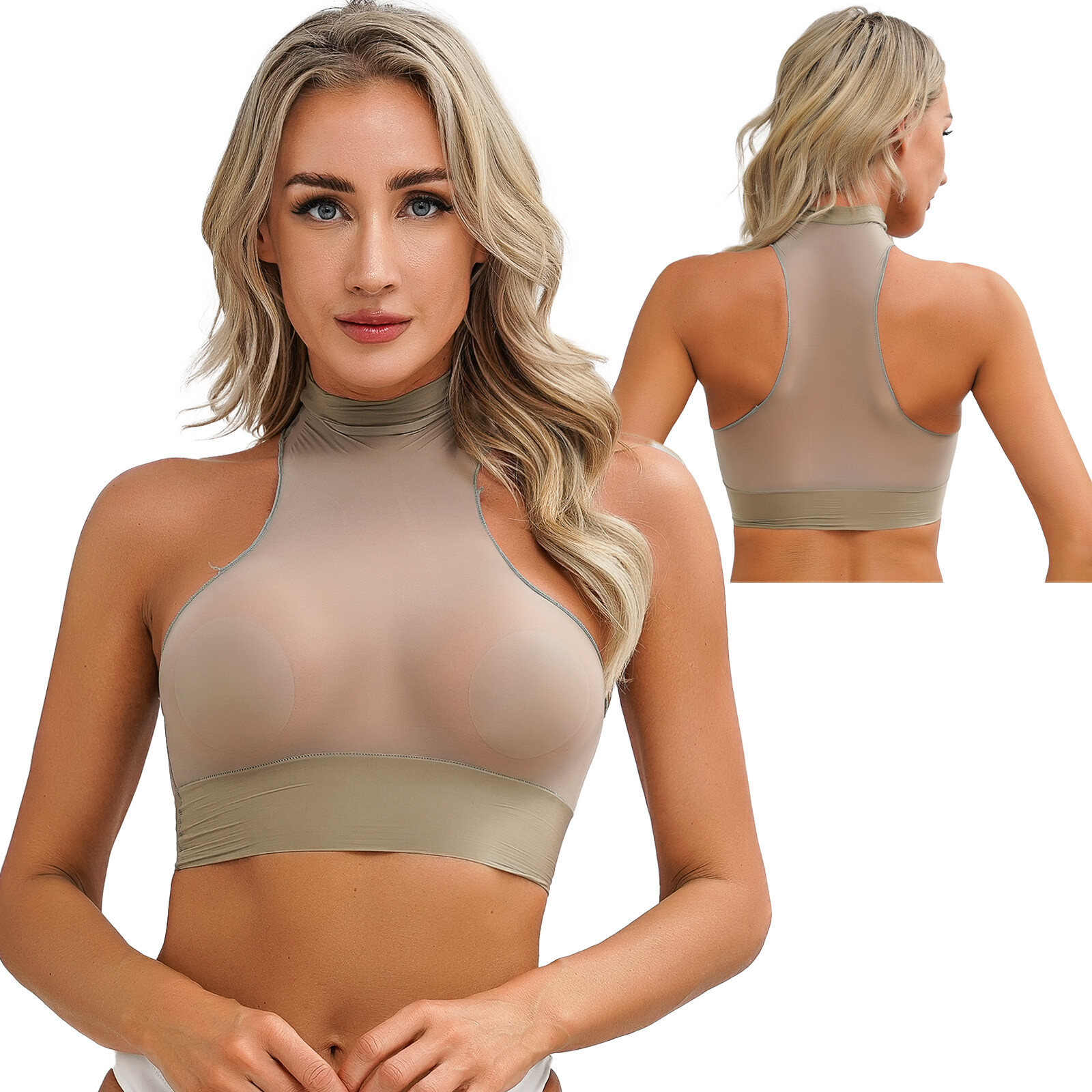 Womens Tops Backless Vest Lingerie Crop Top Tank Tops Adult Nightwear Mesh
